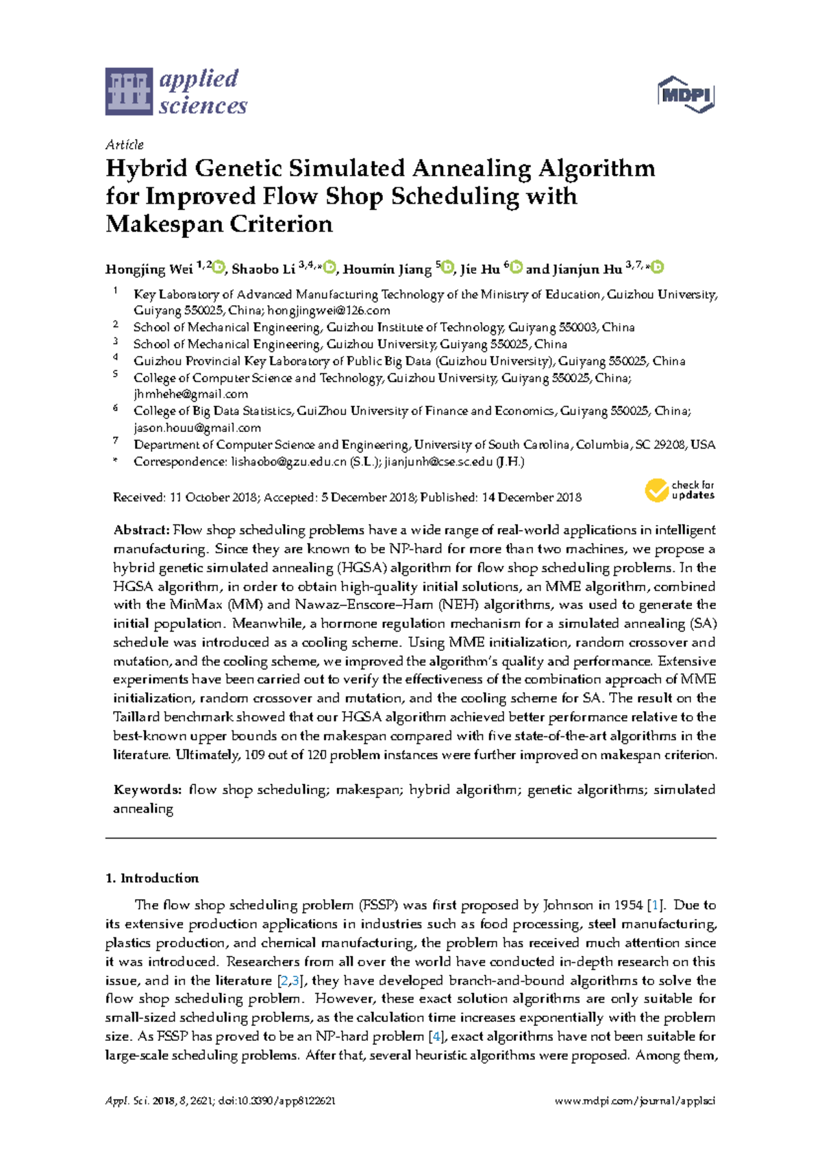 Hybrid Genetic Simulated Annealing Algorithm for Flow Shop Scheduling ...