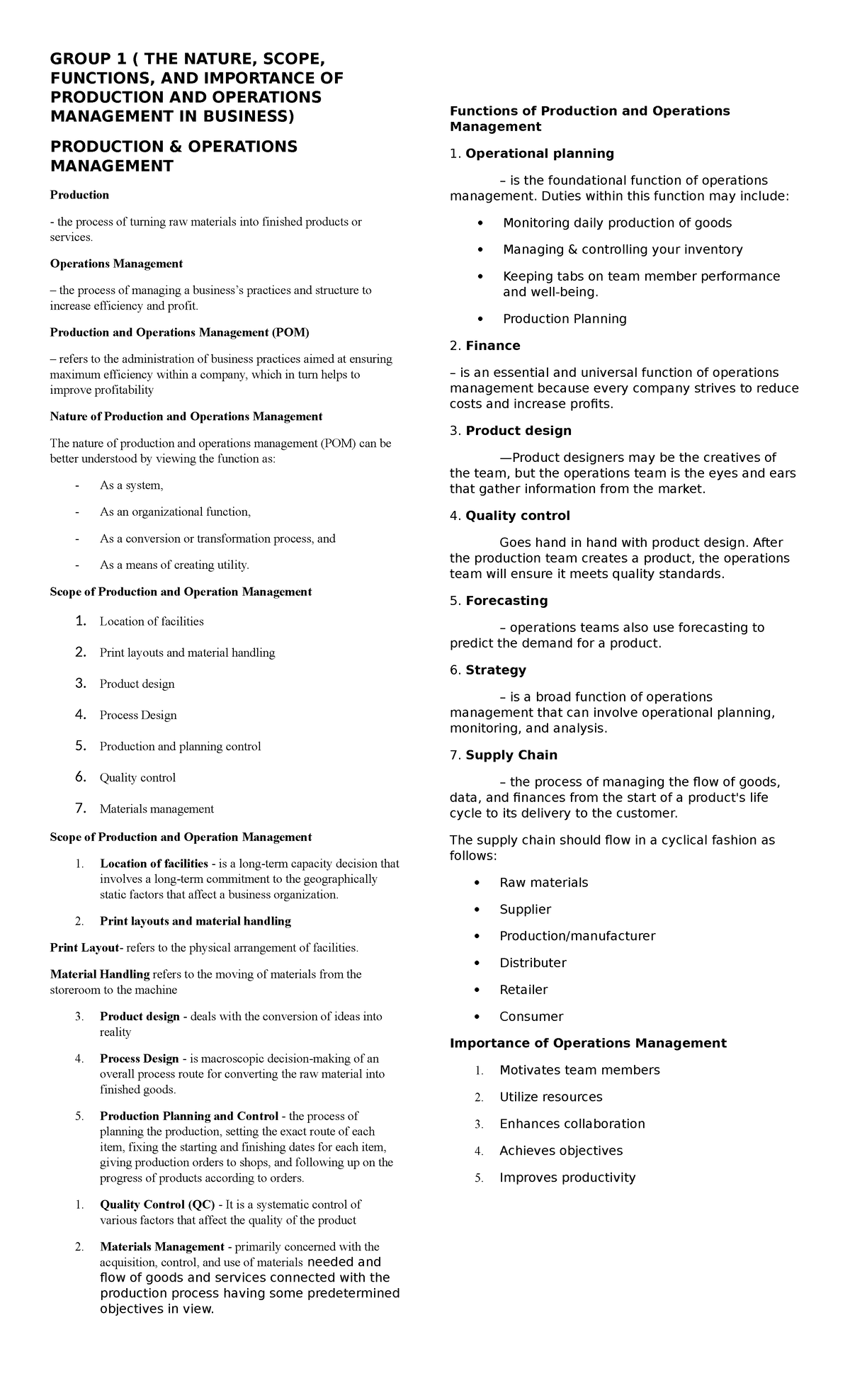 Lesson 1-5 Operation Management - GROUP 1 ( THE NATURE, SCOPE ...