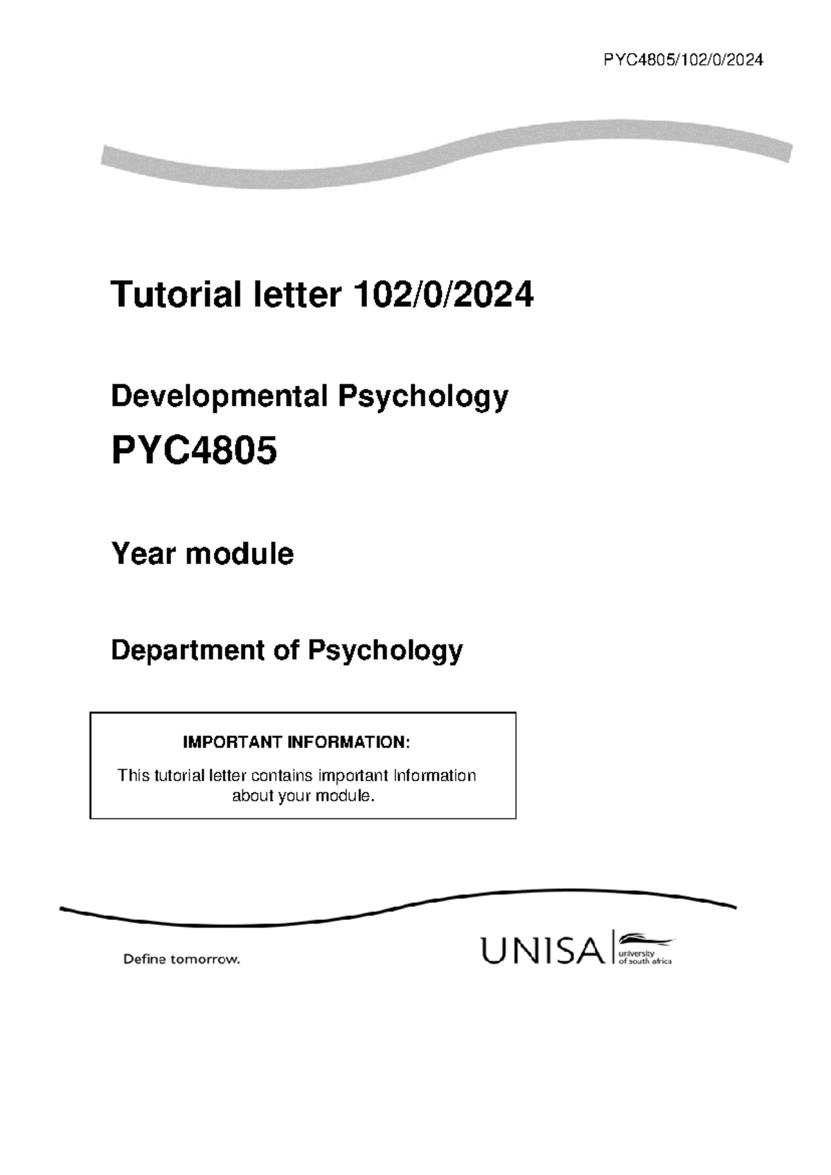 PYC4805 Tutorial Letter 10: Themes in Developmental Psychology - Studocu