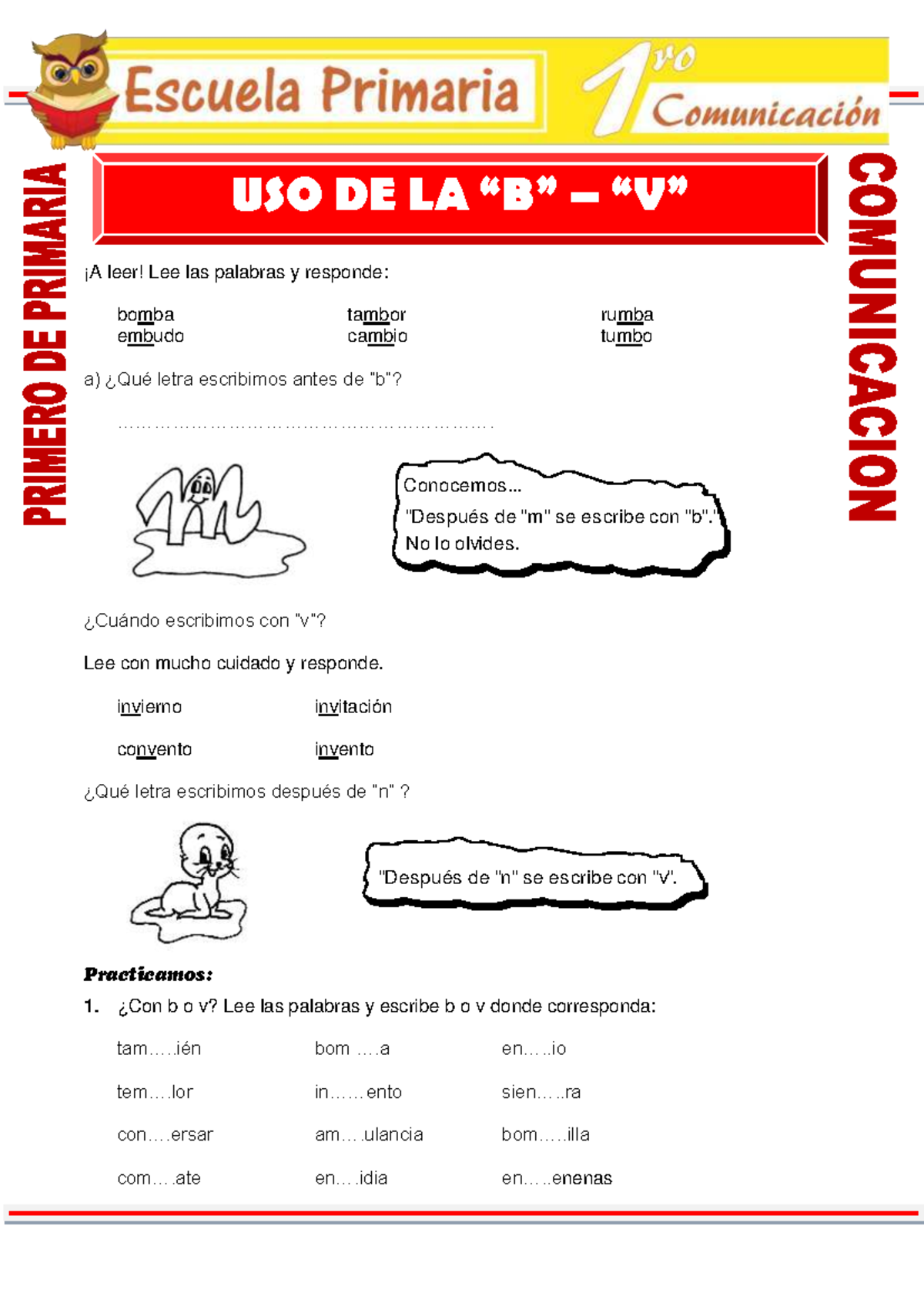 Uso de la B y V para Primero de Primaria: Actividades y Ejercicios ...