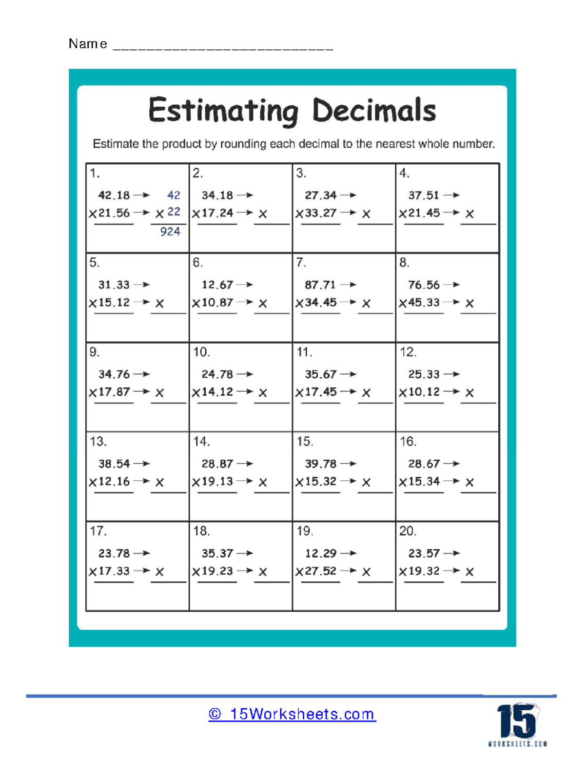 Year 4 Math: Estimating Decimals Worksheet (12-11) - Studocu