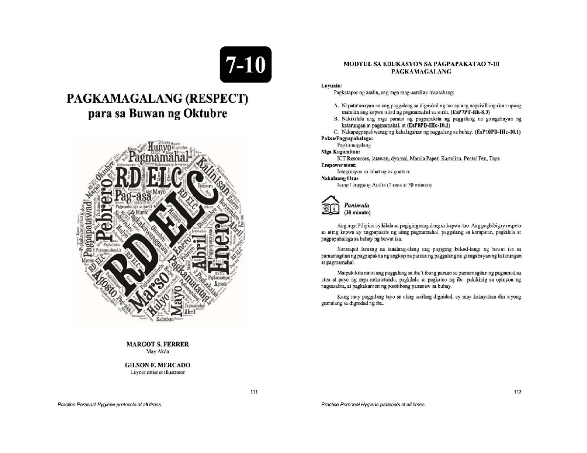 MODYUL SA EDUKASYON SA PAGPAPAKATAO: PAGKAMAGALANG (RDELC) - Studocu