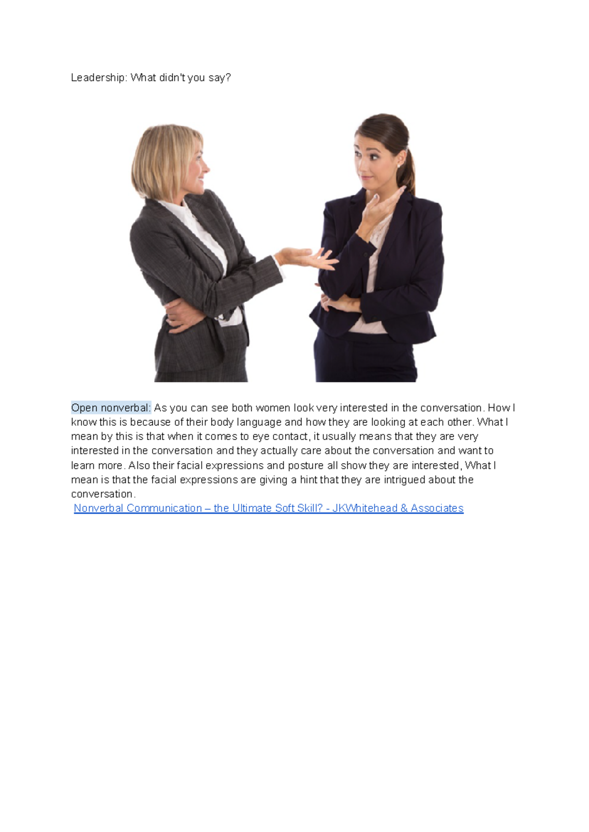 Leadership Insights: Unspoken Signals & Nonverbal Communication - Studocu
