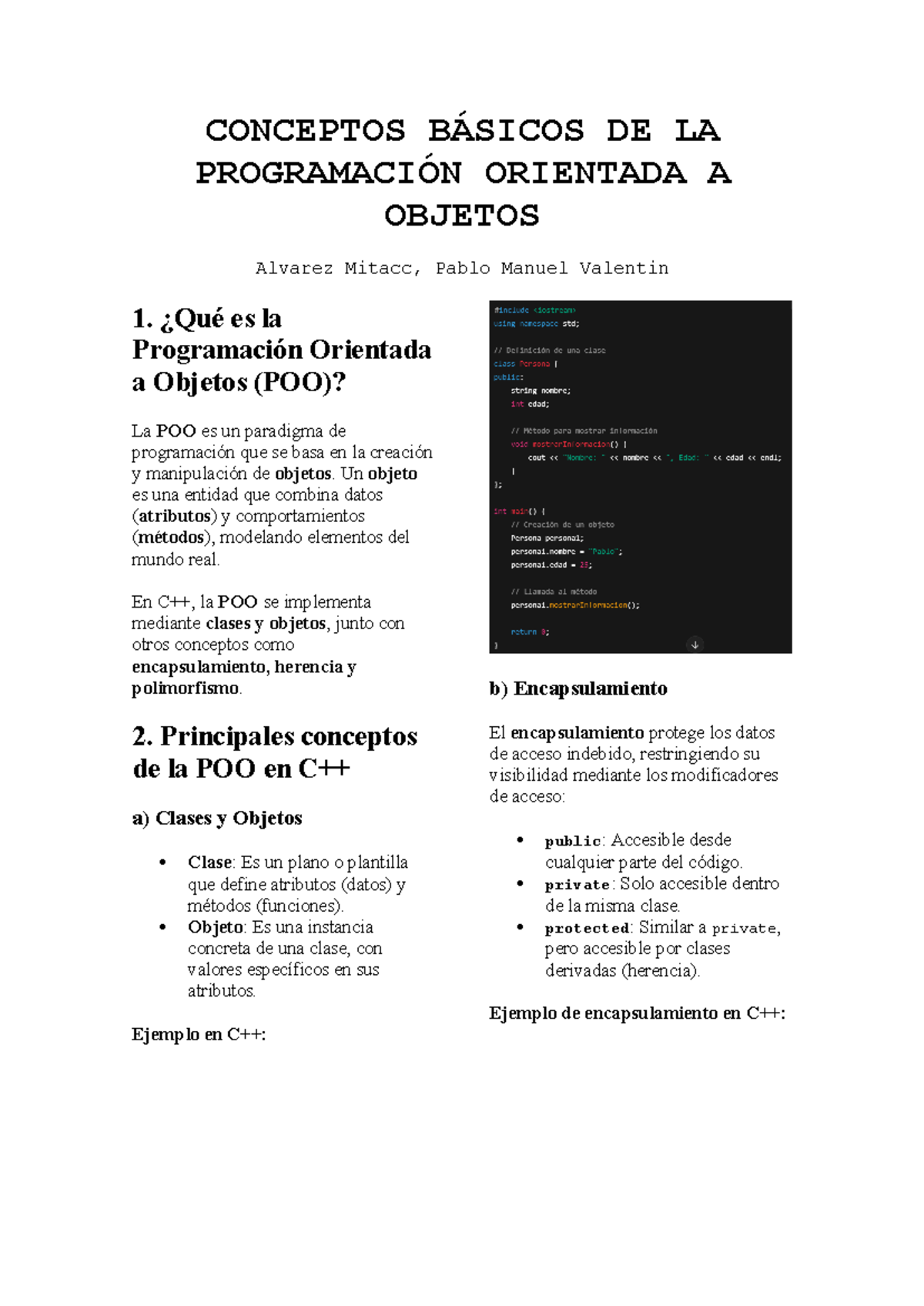 Conceptos Básicos de POO en C++: Clases, Encapsulamiento y Más - Studocu