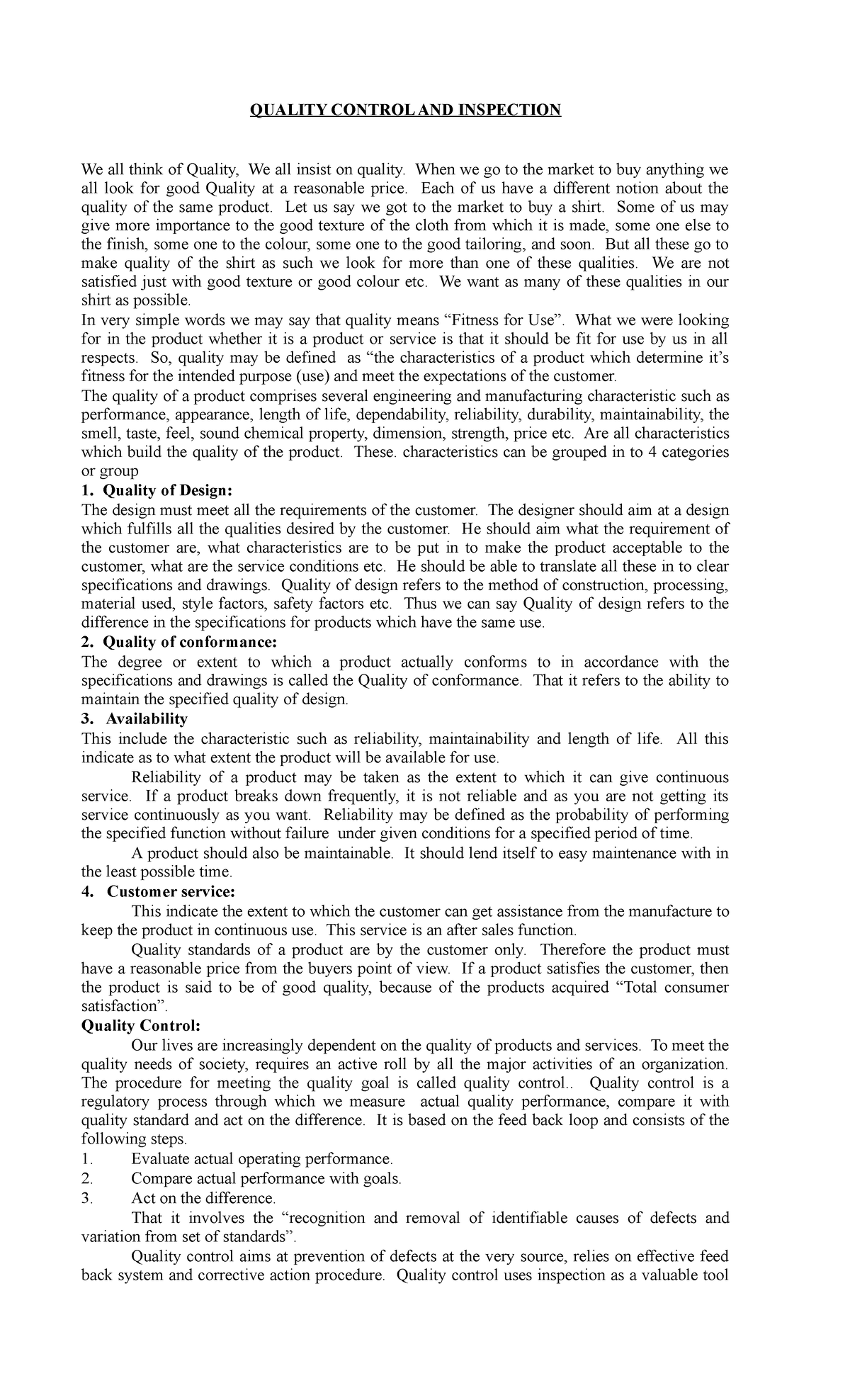 Quality Control & Inspection: An Introductory Guide - Studocu