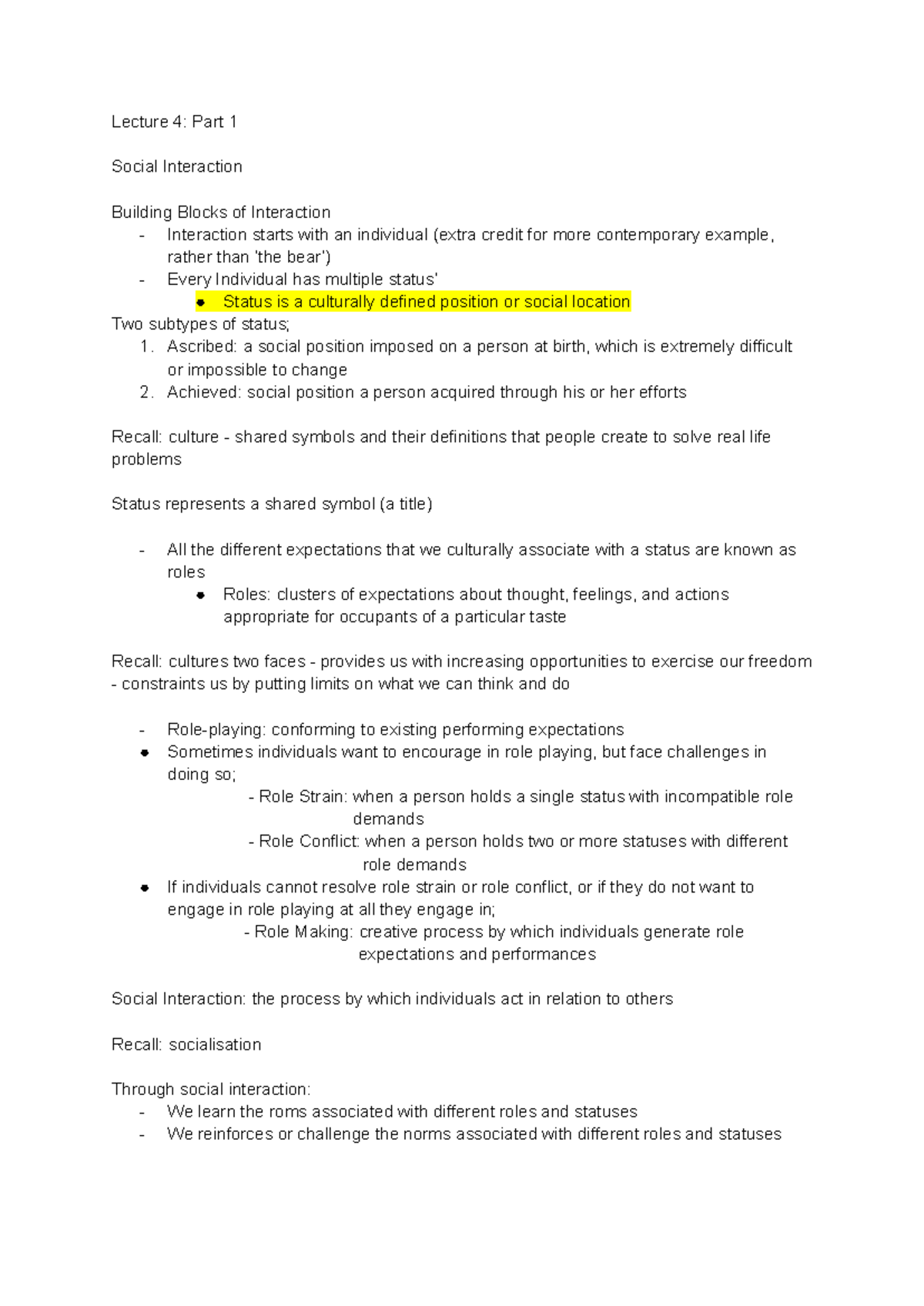 SOC 101 Lecture 4 - Social Interaction & Group Dynamics Notes - Studocu