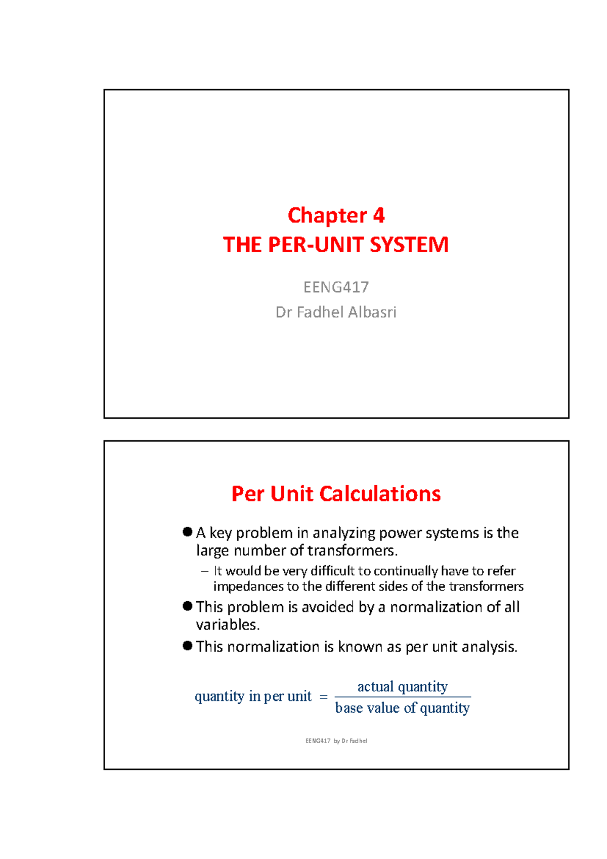 EENG417 Power System Notes: The Per-Unit System Explained - Studocu