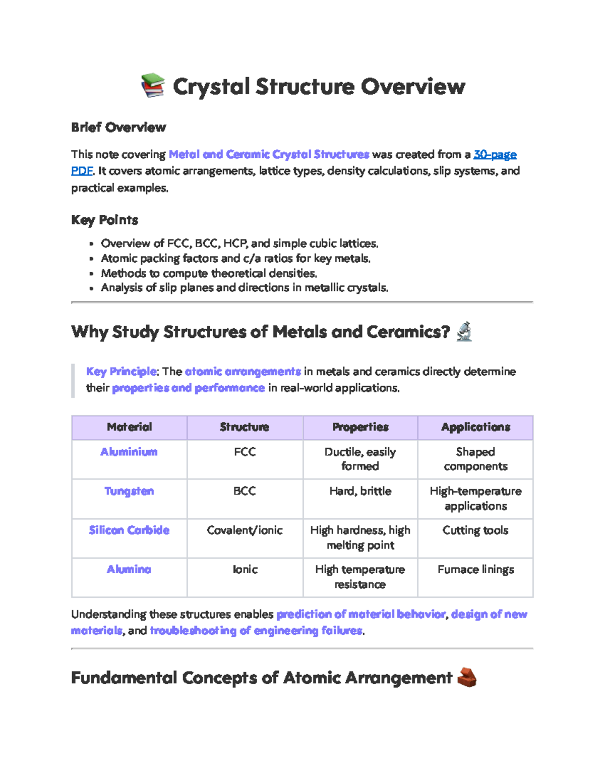 Materials Science (MSE 301): Crystal Structures of Metals & Ceramics ...