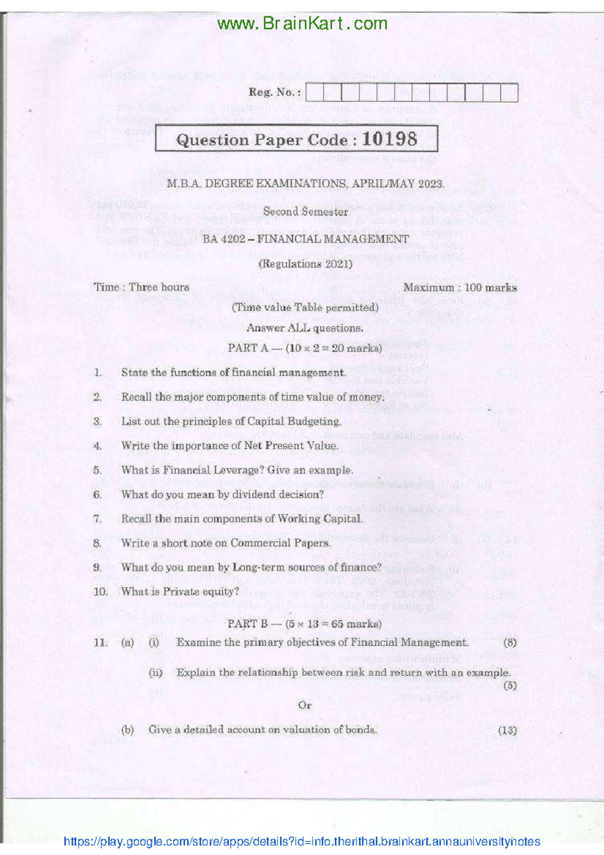 Financial Management BA4202 2023 April-May Question Paper - Studocu