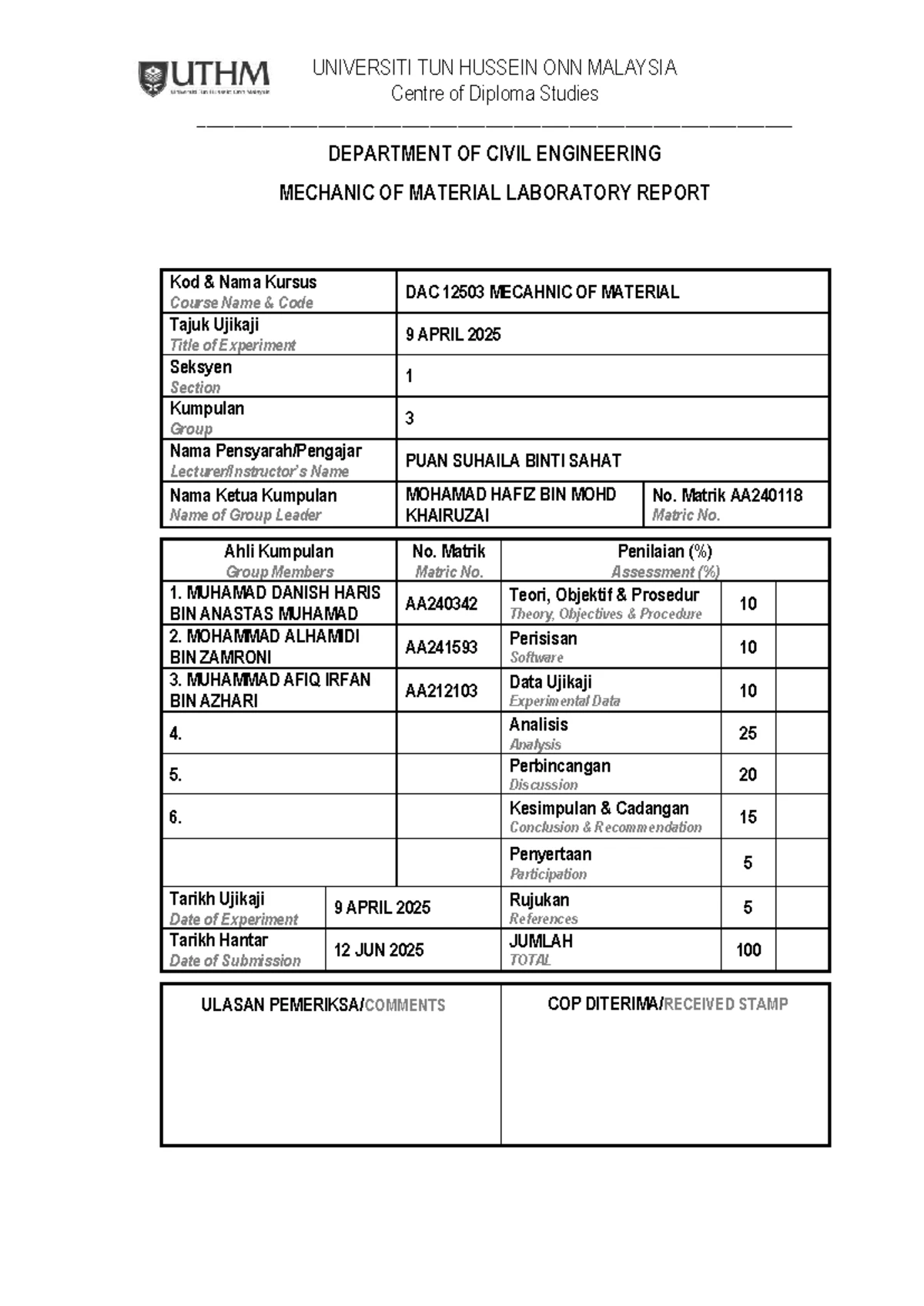 Deflection of Beam and Cantilever (Experiment No.1) - Civil Eng. 101 ...