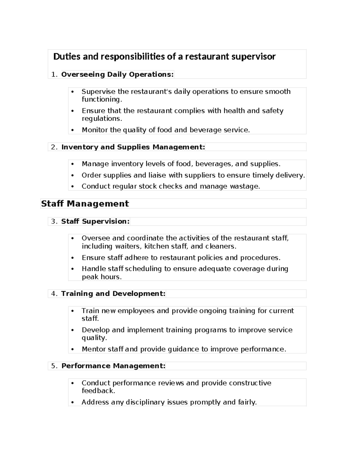 Duties & Responsibilities of a Restaurant Supervisor: A Comprehensive ...