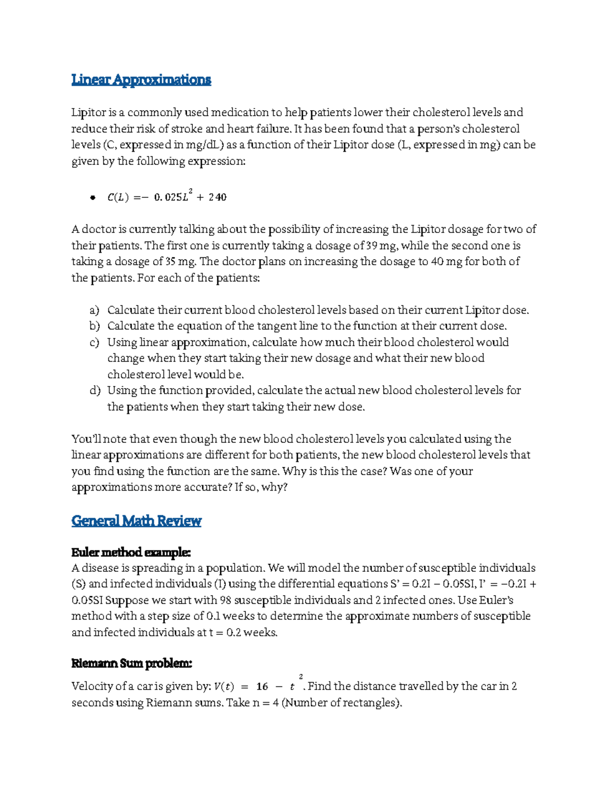 LS30A F23 Final Review - Linear Approx. & General Math Concepts - Studocu