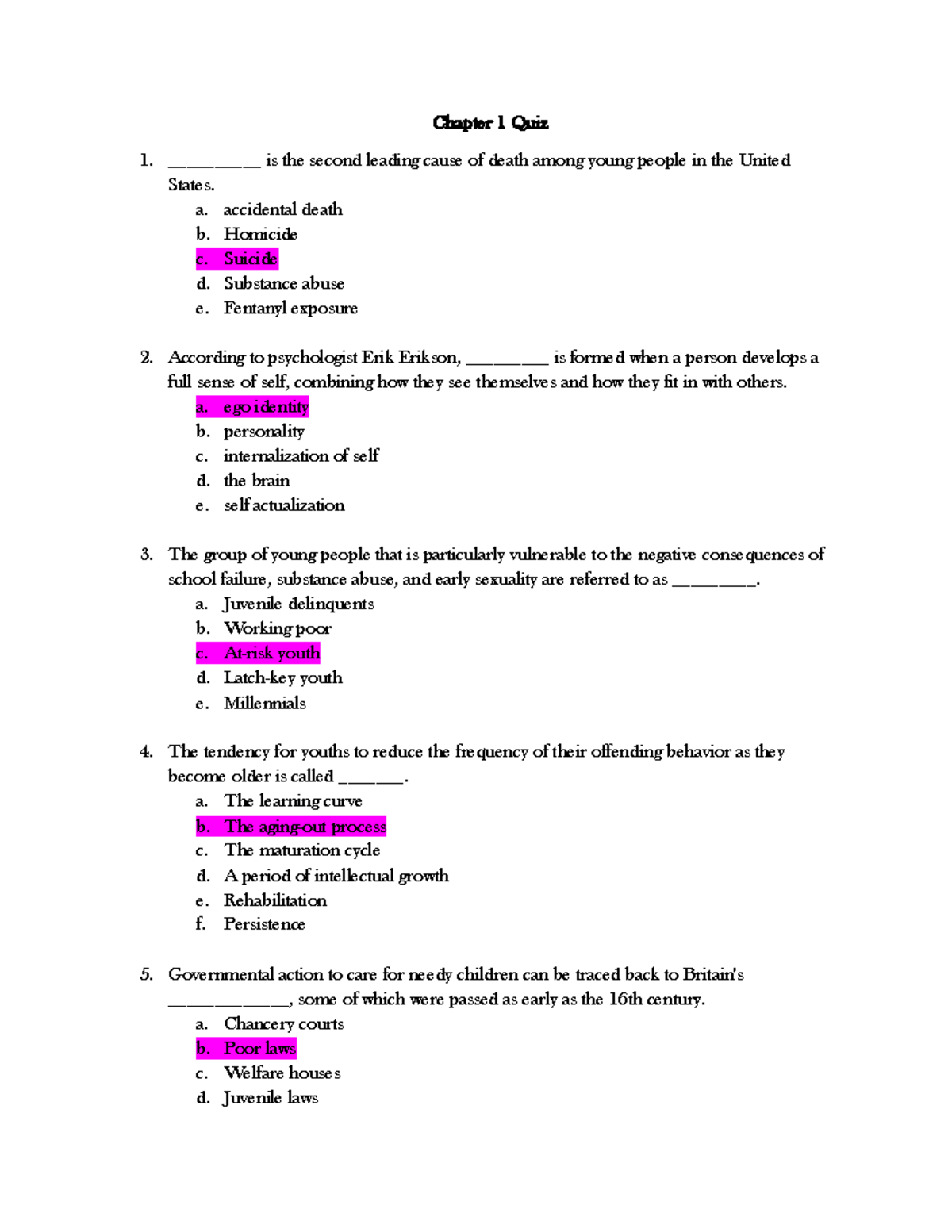 Chapter 1 Quiz 1: Understanding Youth and Delinquency Concepts - Studocu