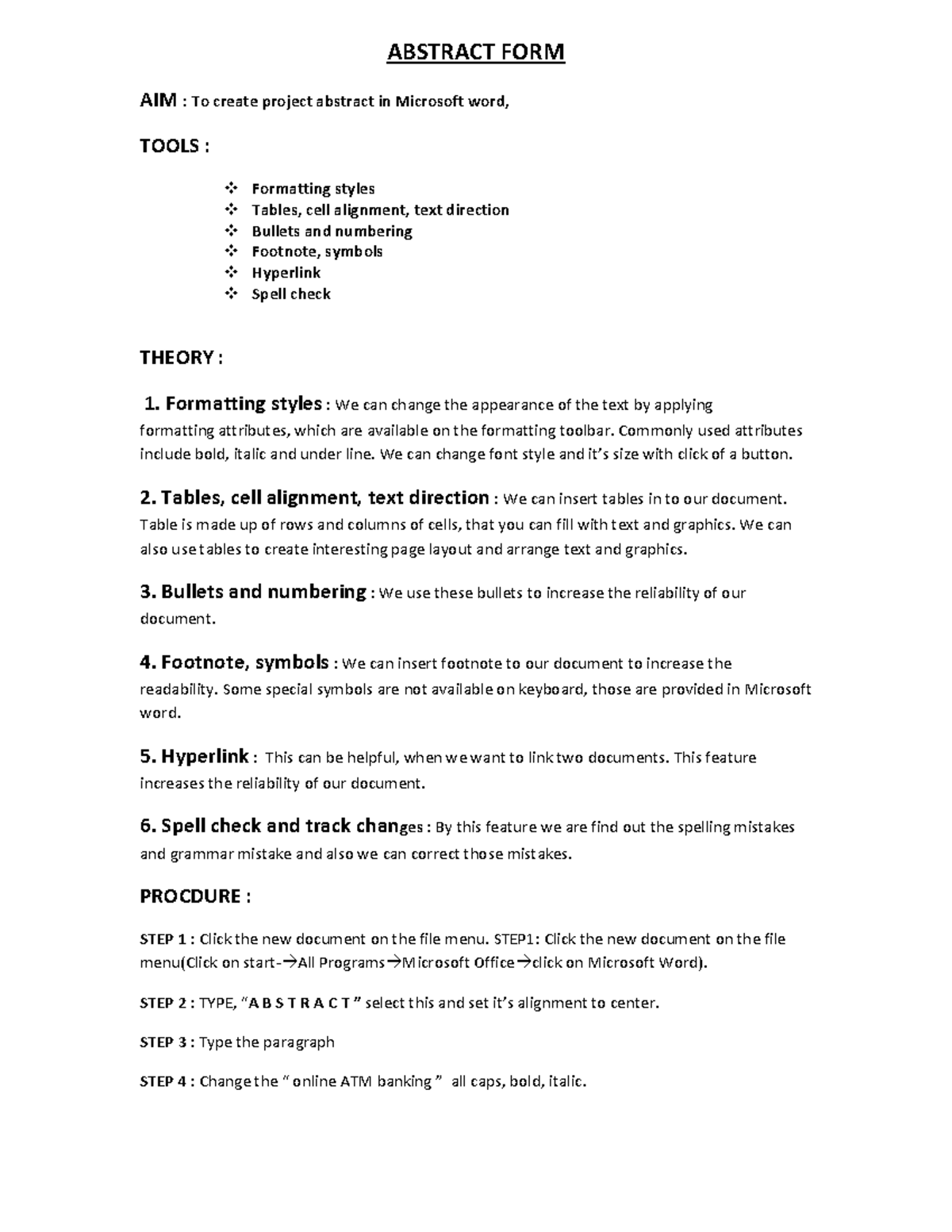 Lab 12 - Creating a project abstract in Microsoft Word - Studocu