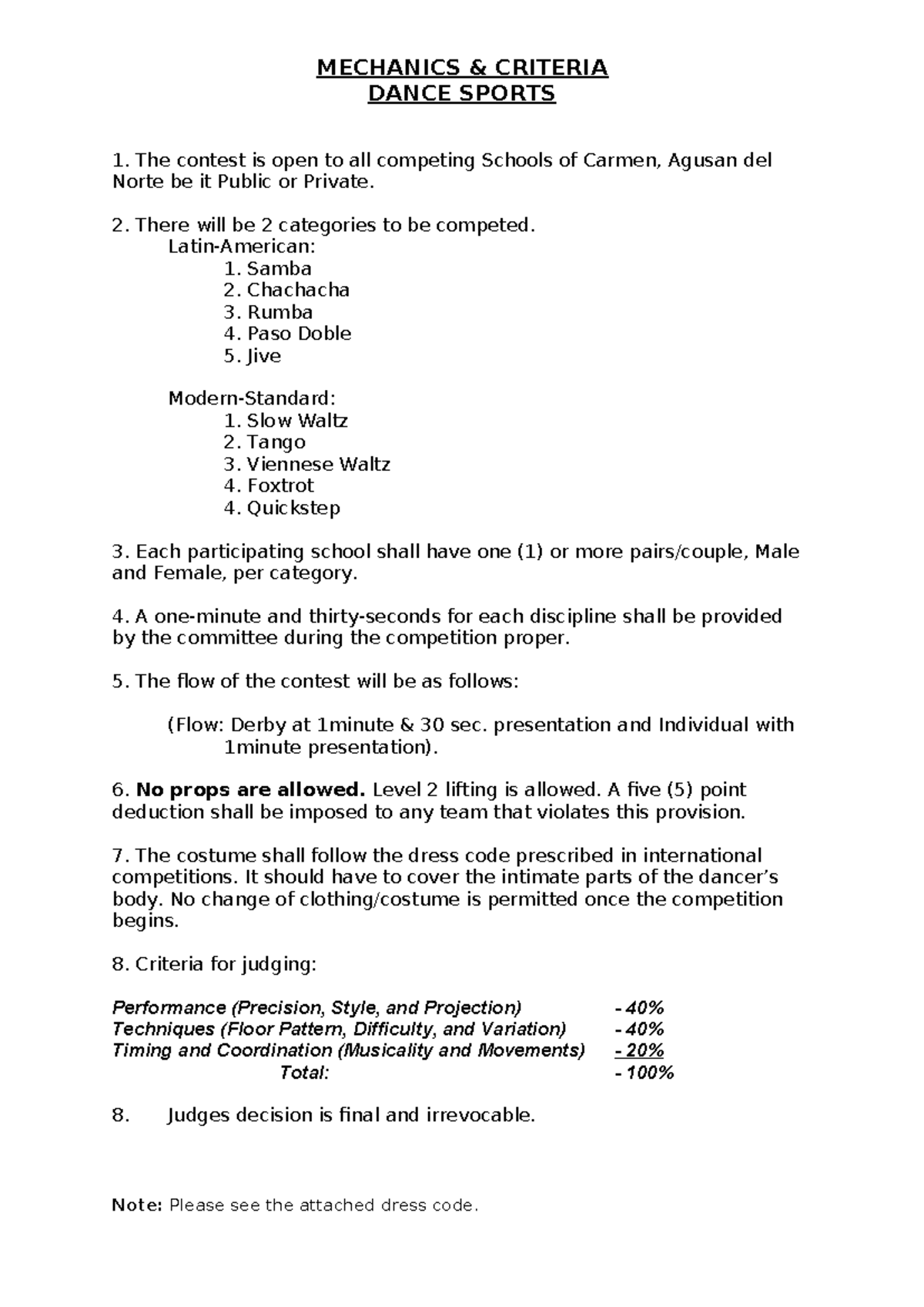Dancesports Mechanics & Judging Criteria for Competition - Studocu