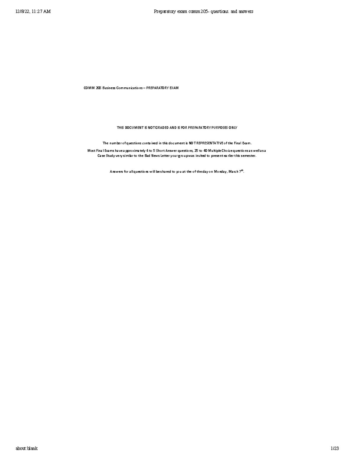 COMM 205 Business Communications - Prep Exam Questions & Notes - Studocu