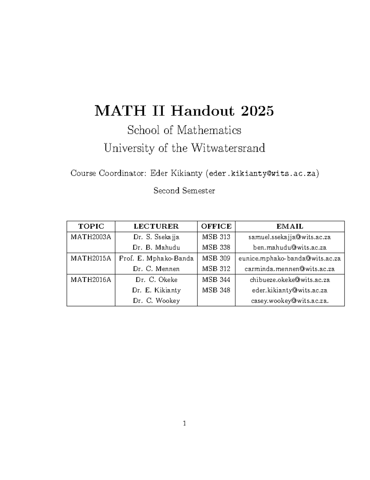 MATH II Sem 2 2025 Handbook: Course Info & Assessment Details - Studocu