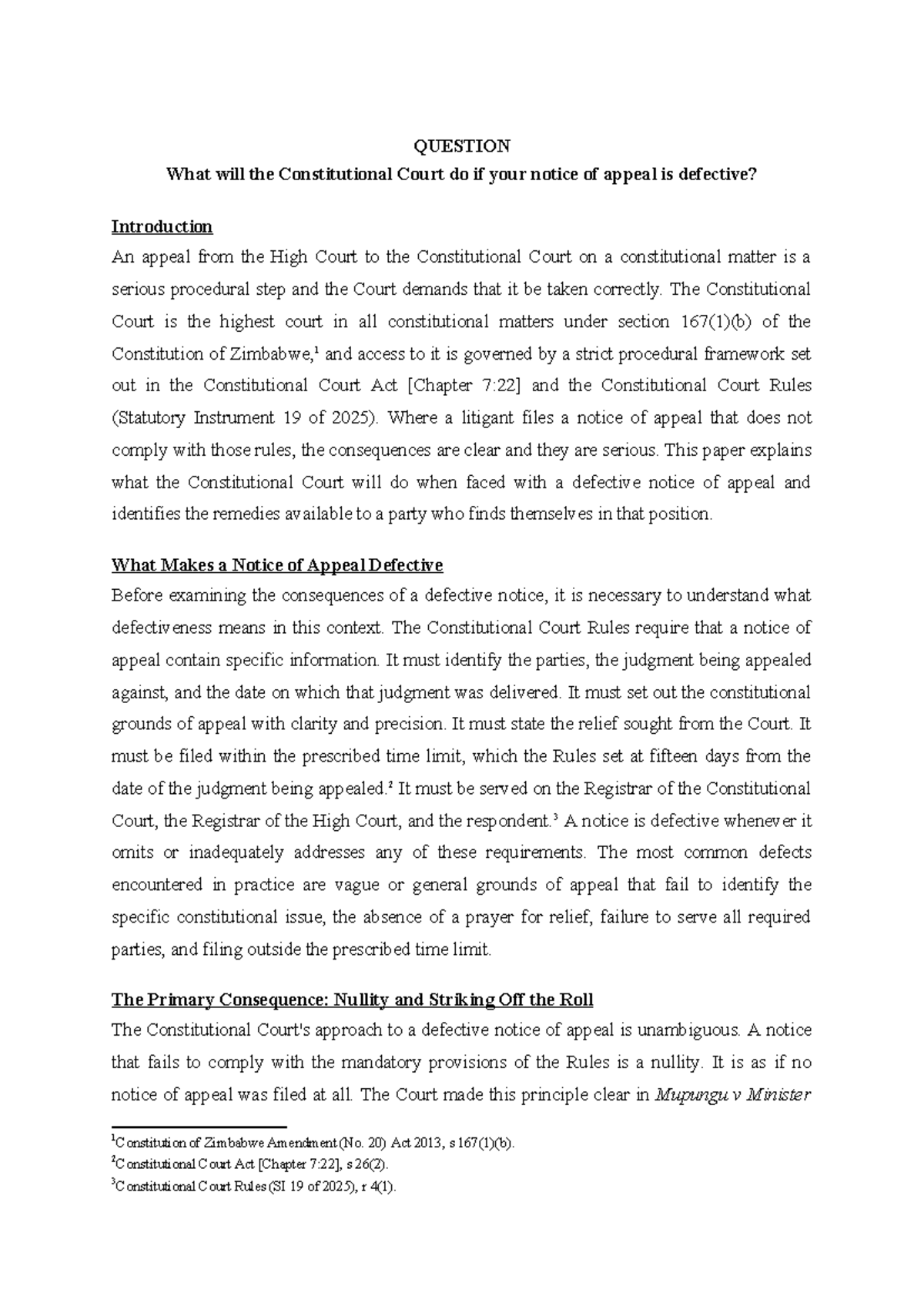 Constitutional Litigation: Handling Defective Notices of Appeal - Studocu