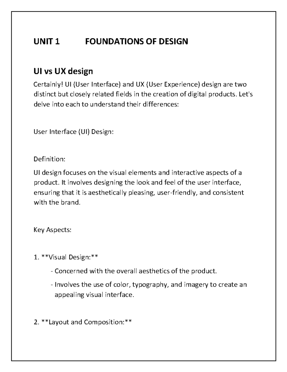UI/UX Design Study Material: Units 1 & 2 Overview and Insights - Studocu