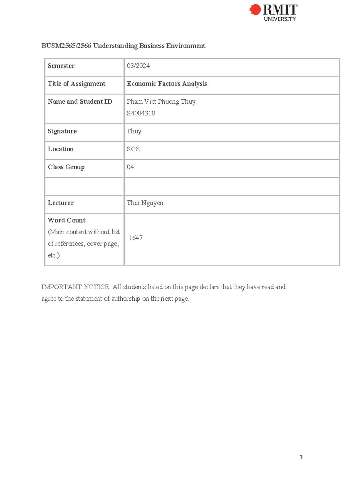 Economic Factors Analysis in Business Environment (BUSM2565) - Studocu