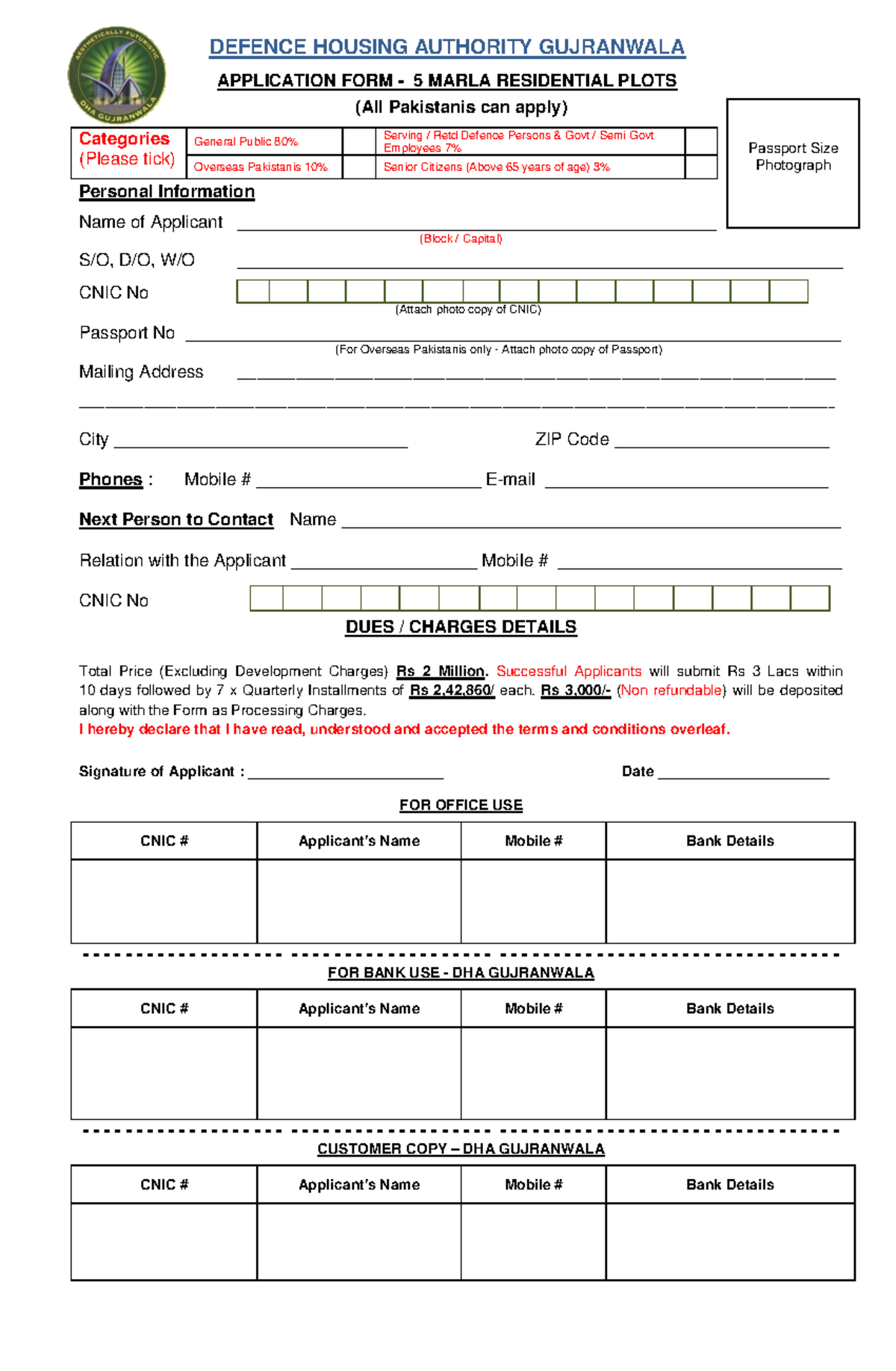 5 M Application Form - DHA Gujranwala Residential Plots - Studocu