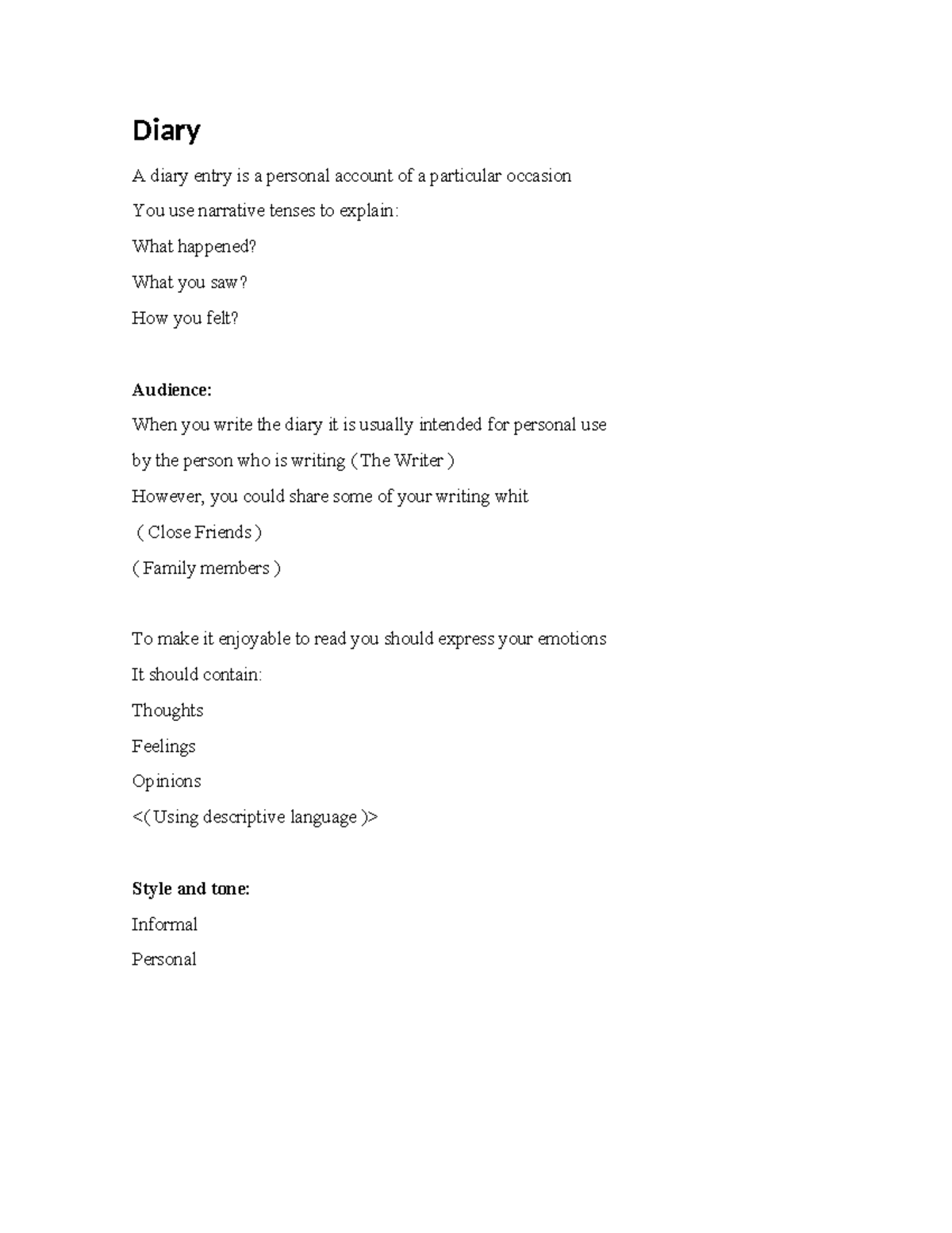 Text Type Diary: A Comprehensive Guide to Writing Entries - Studocu