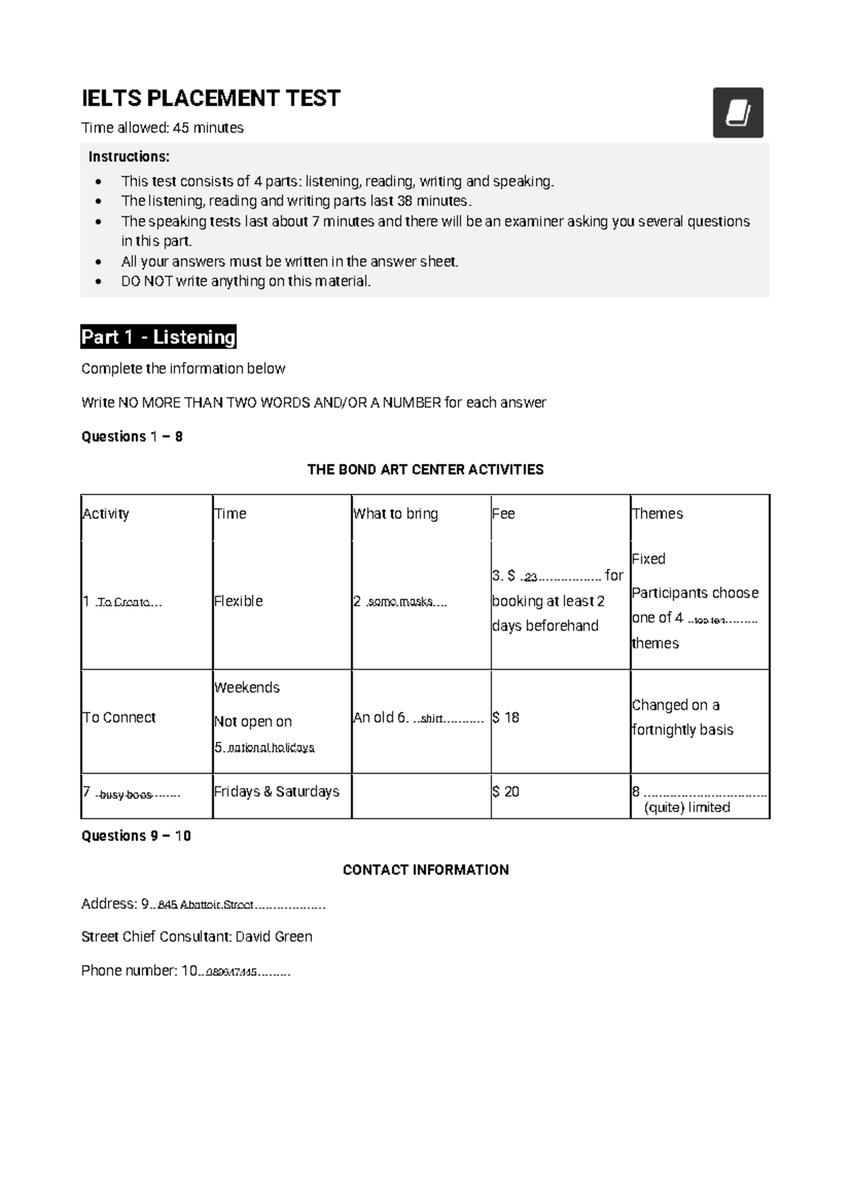 IELTS Placement Test: Listening, Reading, Writing & Speaking Sections ...