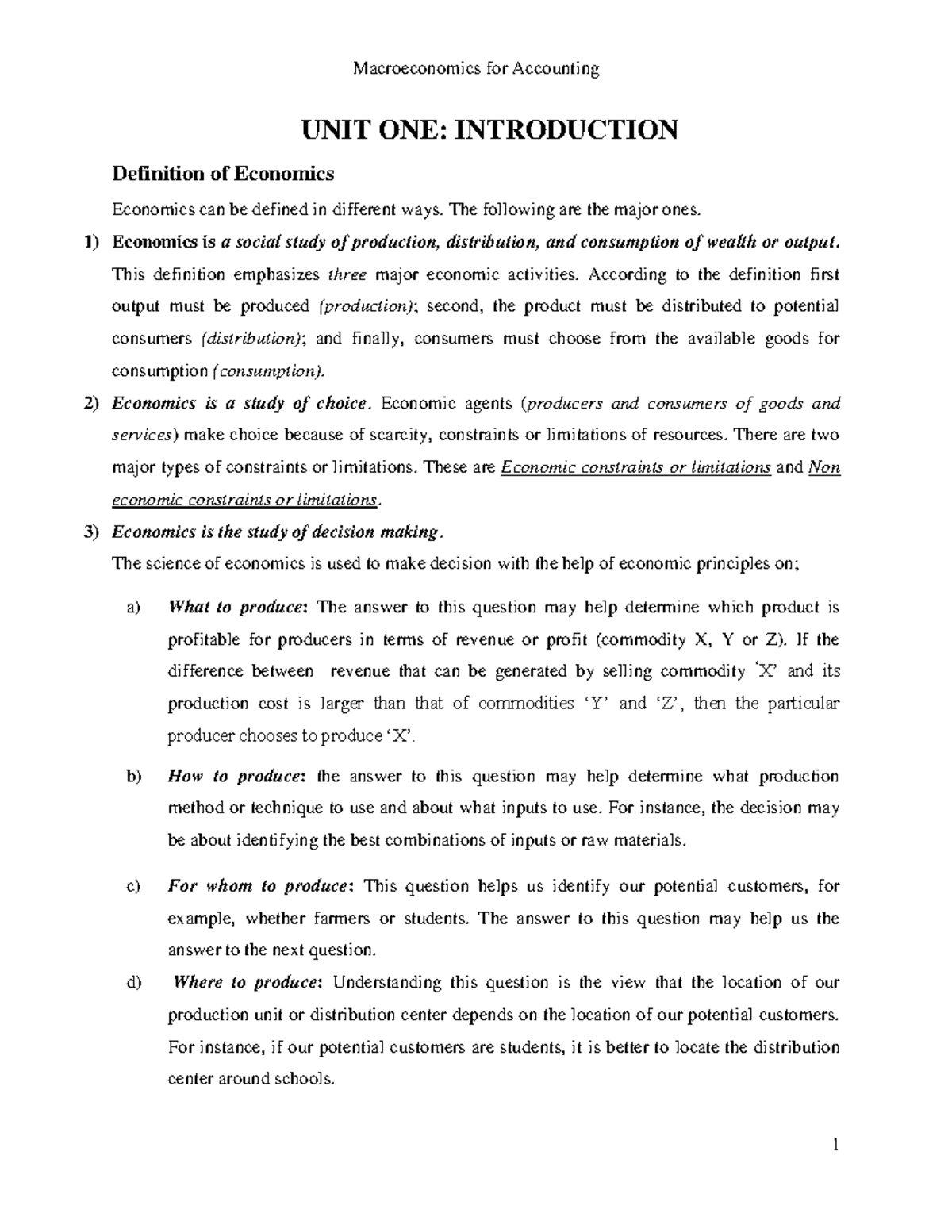 Macroeconomics for Accounting: Unit 1 Overview and Key Concepts - Studocu