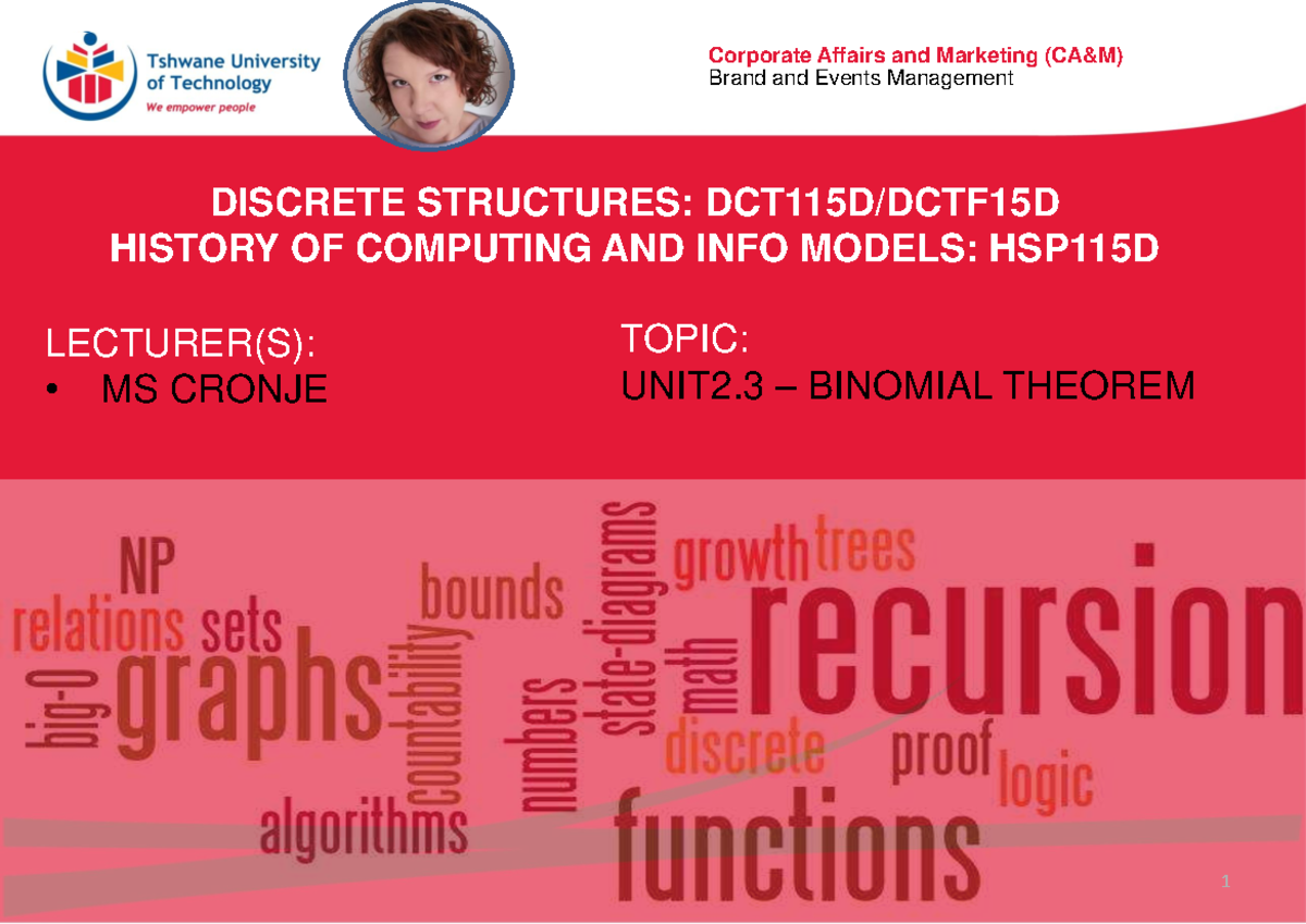 HSP115D: Unit 2.3 Binomial Theorem & Discrete Structures Notes - Studocu