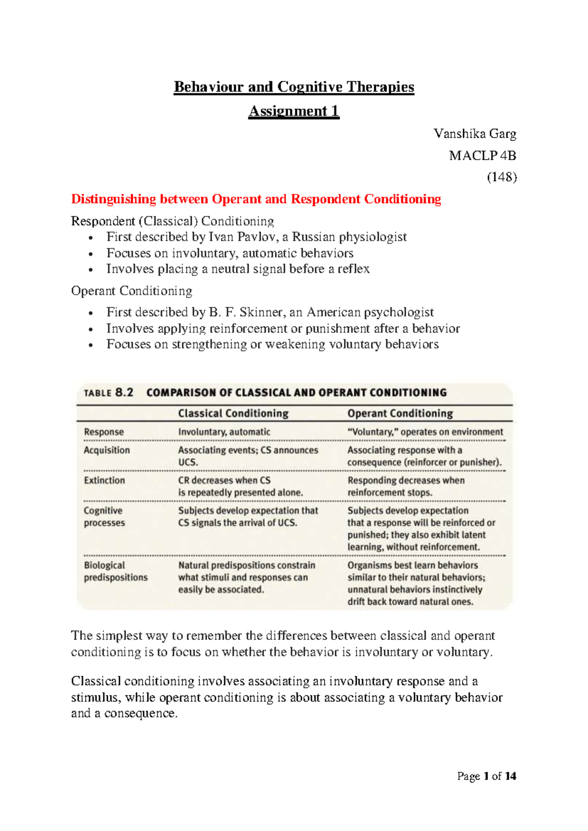 B&C A1 - Understanding Behaviour and Cognitive Therapies Assignment ...