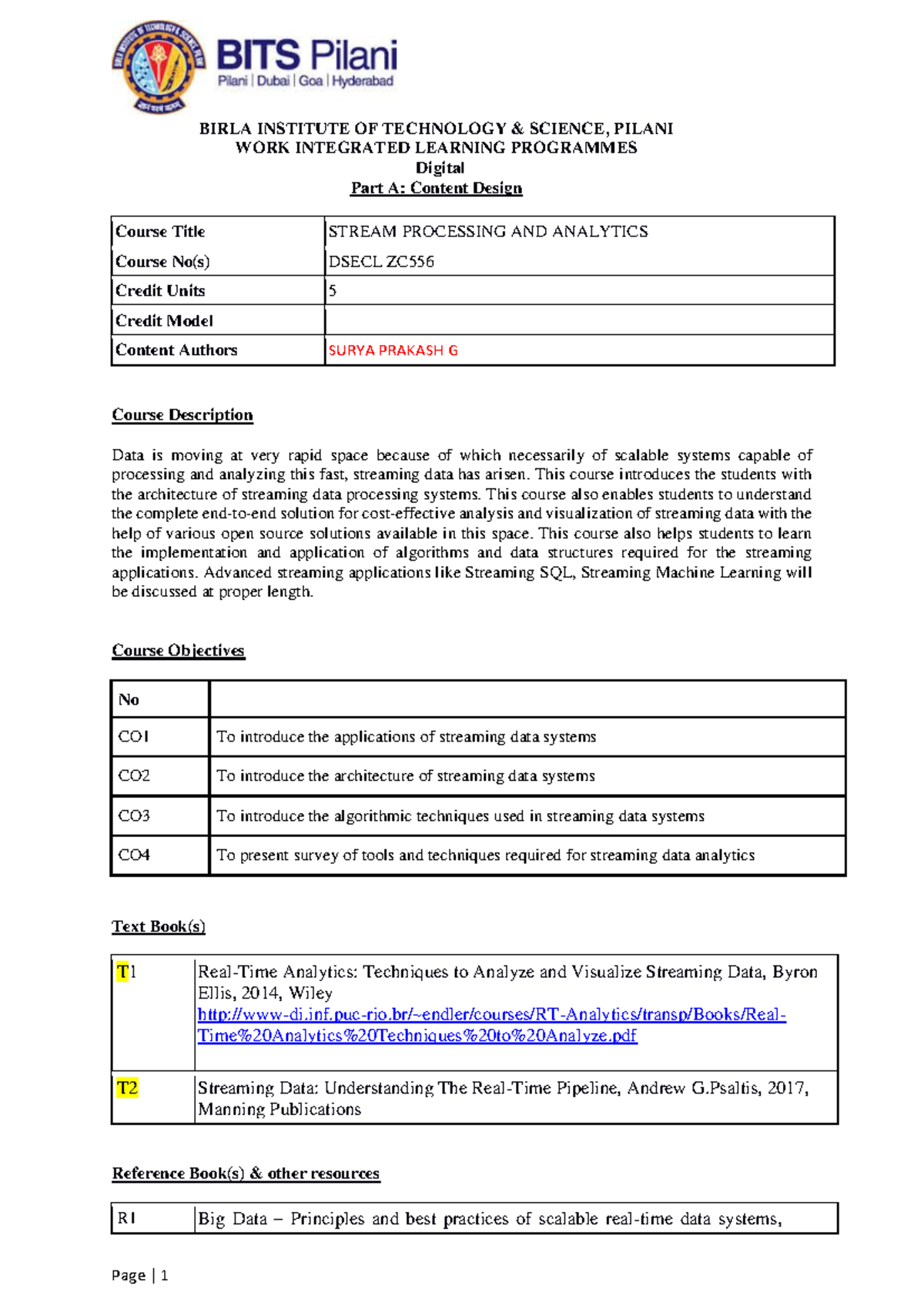 Stream Processing and Analytics Handout - DSECL ZC556 - Studocu