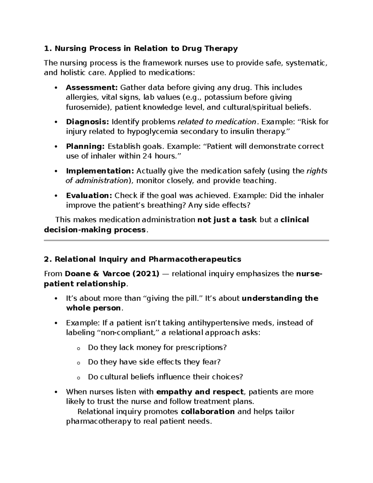 Pharma 1 - Week 1 Notes on Nursing Process & Drug Therapy - Studocu