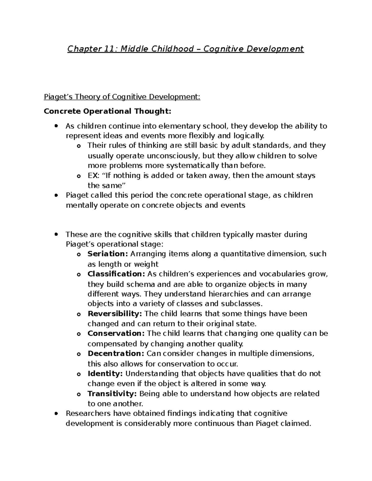 Chapter 11 Notes - Chapter 11: Middle Childhood – Cognitive Development ...