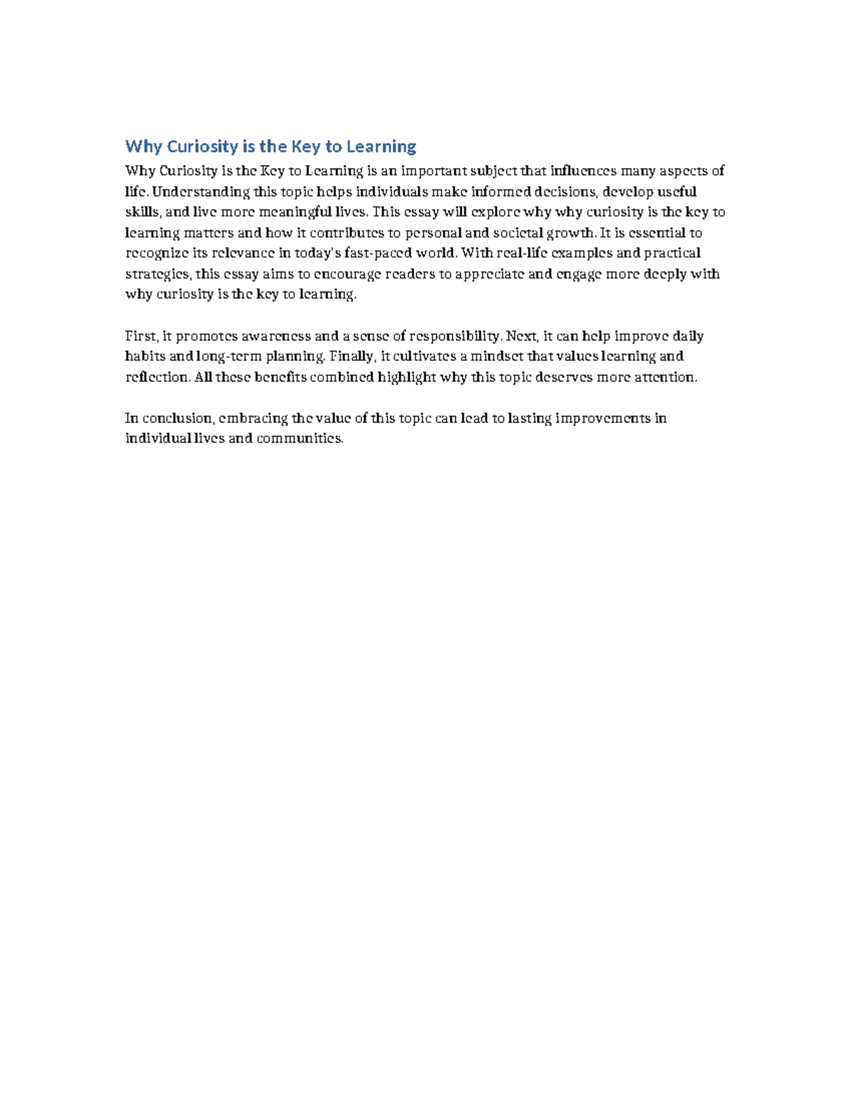 Essay 51: The Importance of Curiosity in Learning - Studocu