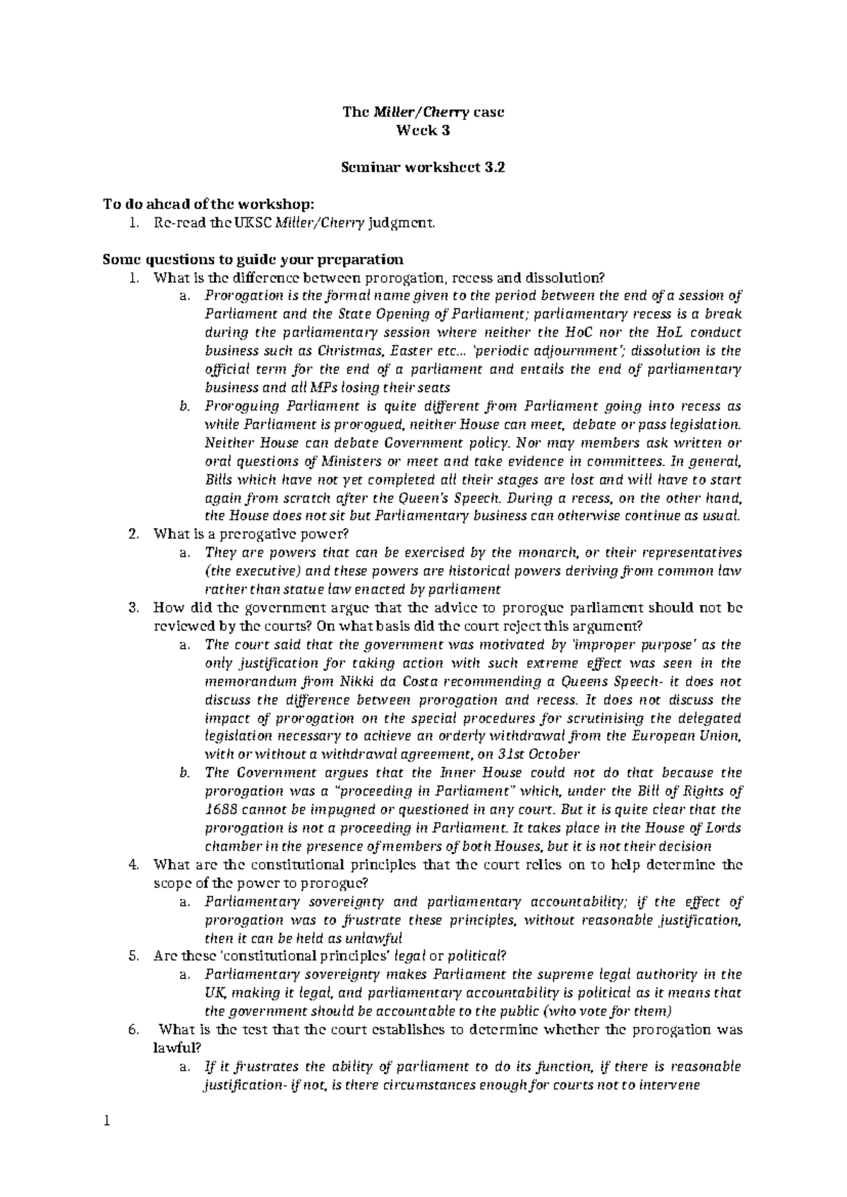 UKSC Miller/Cherry Case Seminar Worksheet - Week 3 Preparation Notes ...