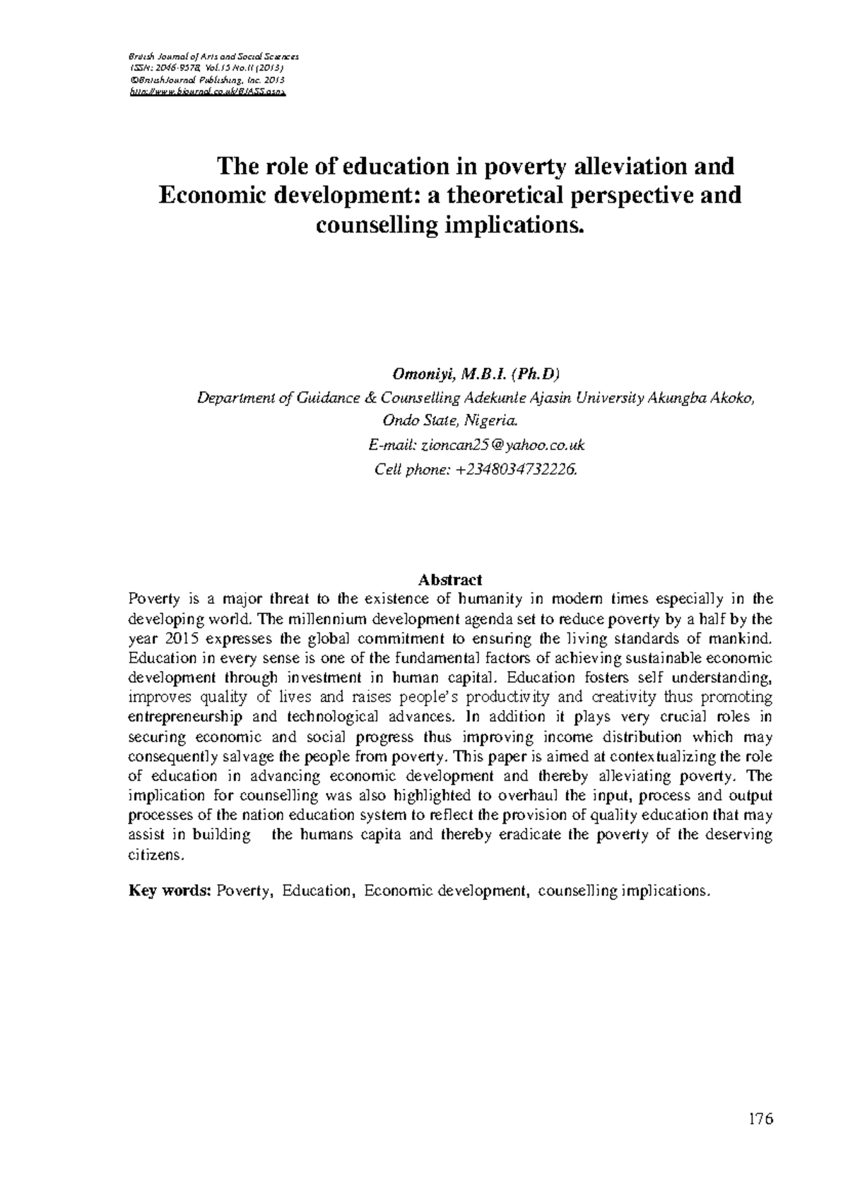 The Role of Education in Poverty Alleviation & Economic Growth: A Study ...