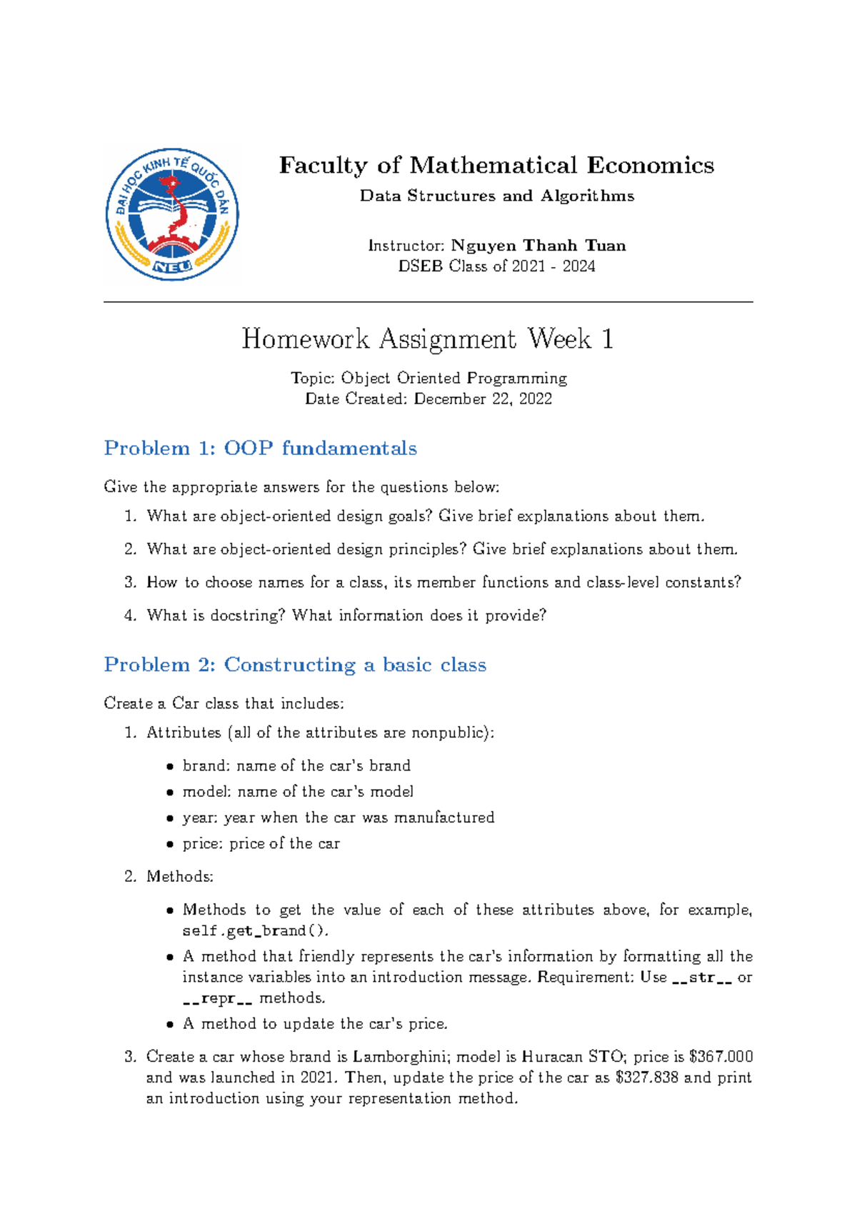 Homework Week 1 OOP - aaaaaa - Faculty of Mathematical Economics Data ...