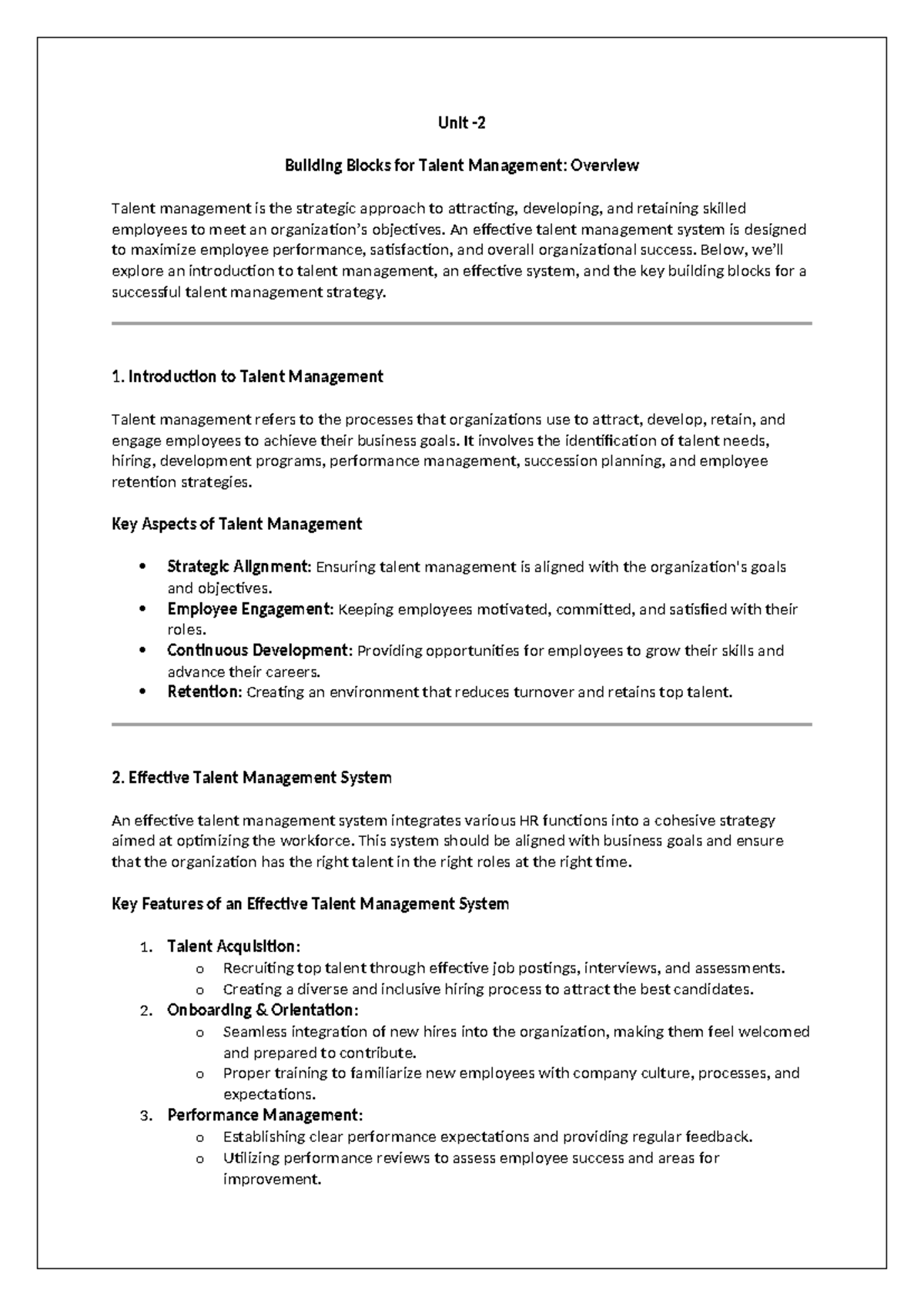 Unit 2: Strategic Talent Management Overview and Key Building Blocks ...