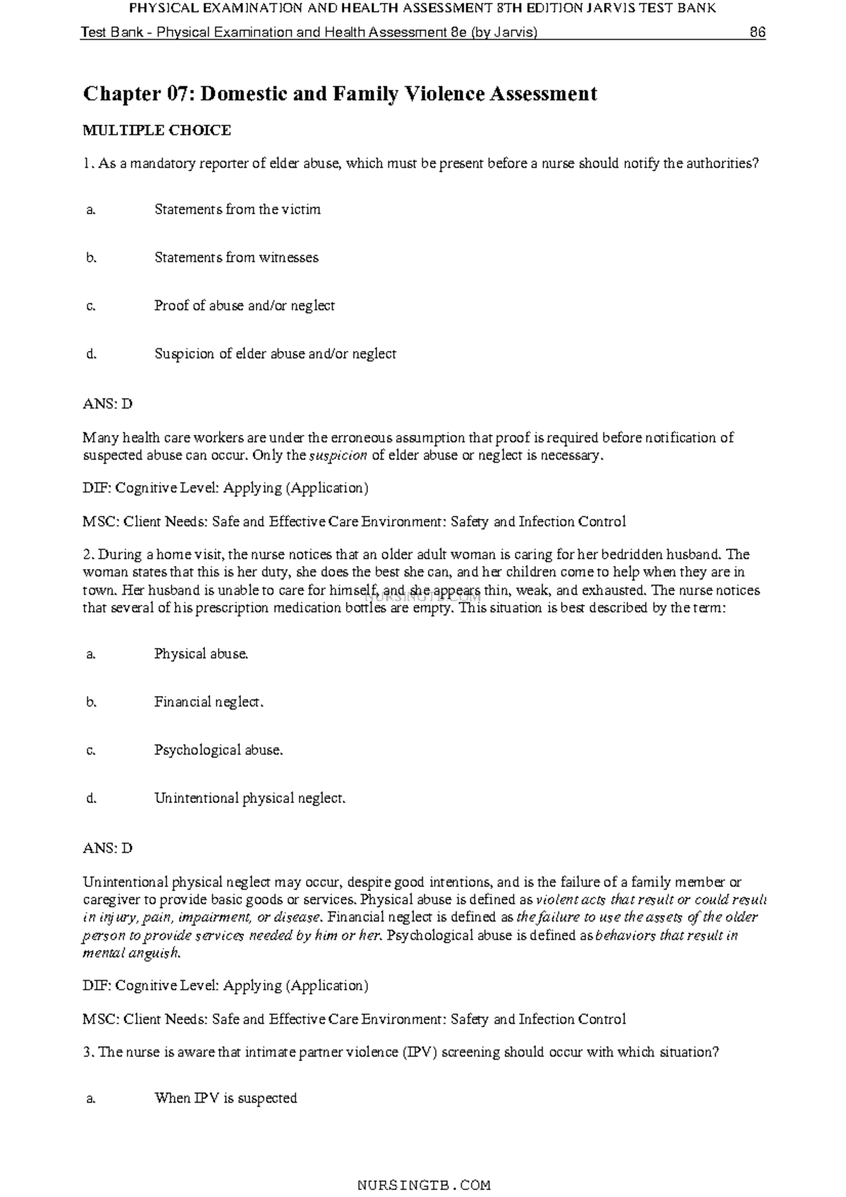 Chapter 07: Assessing Domestic and Family Violence in Nursing - Studocu