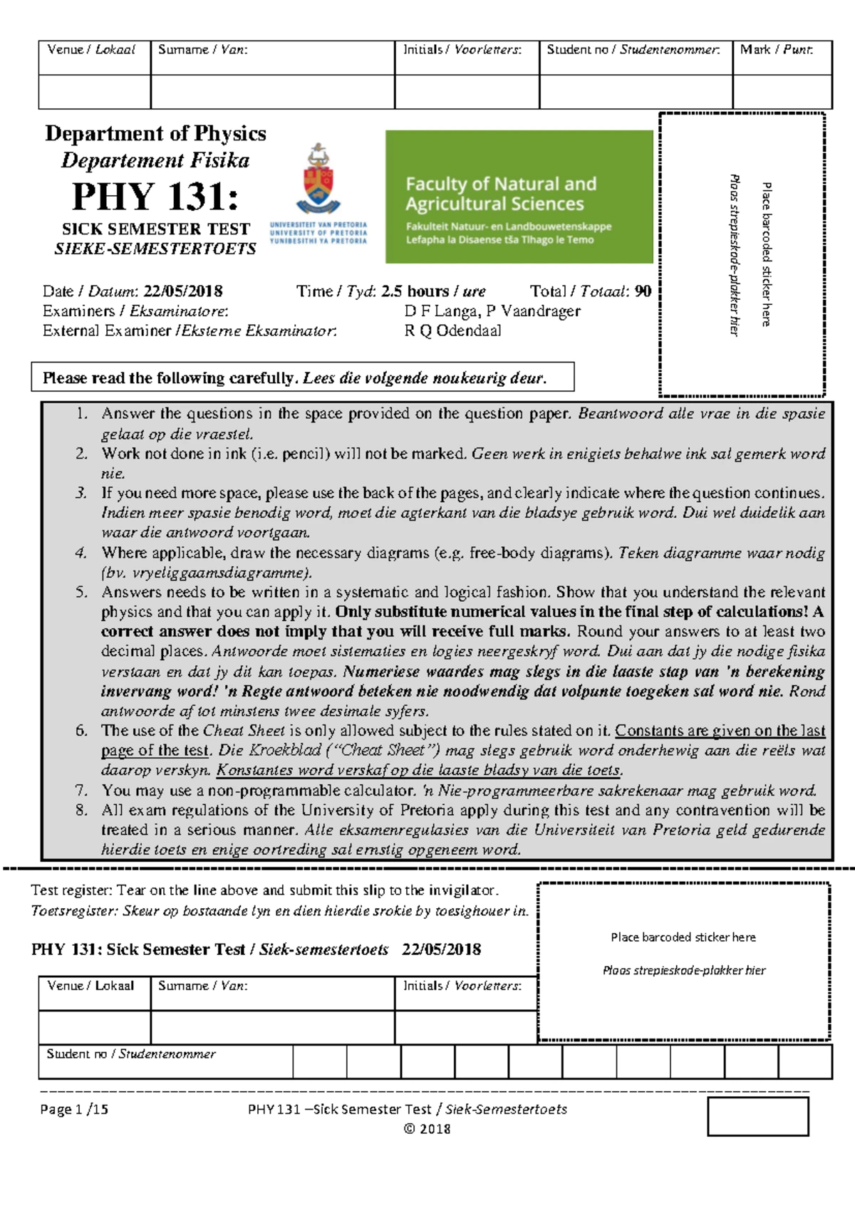 Cheatsheet Sem Test 1 2025-03-25 - PHY 131 - PHY 131 Cheatsheet SM1 ...