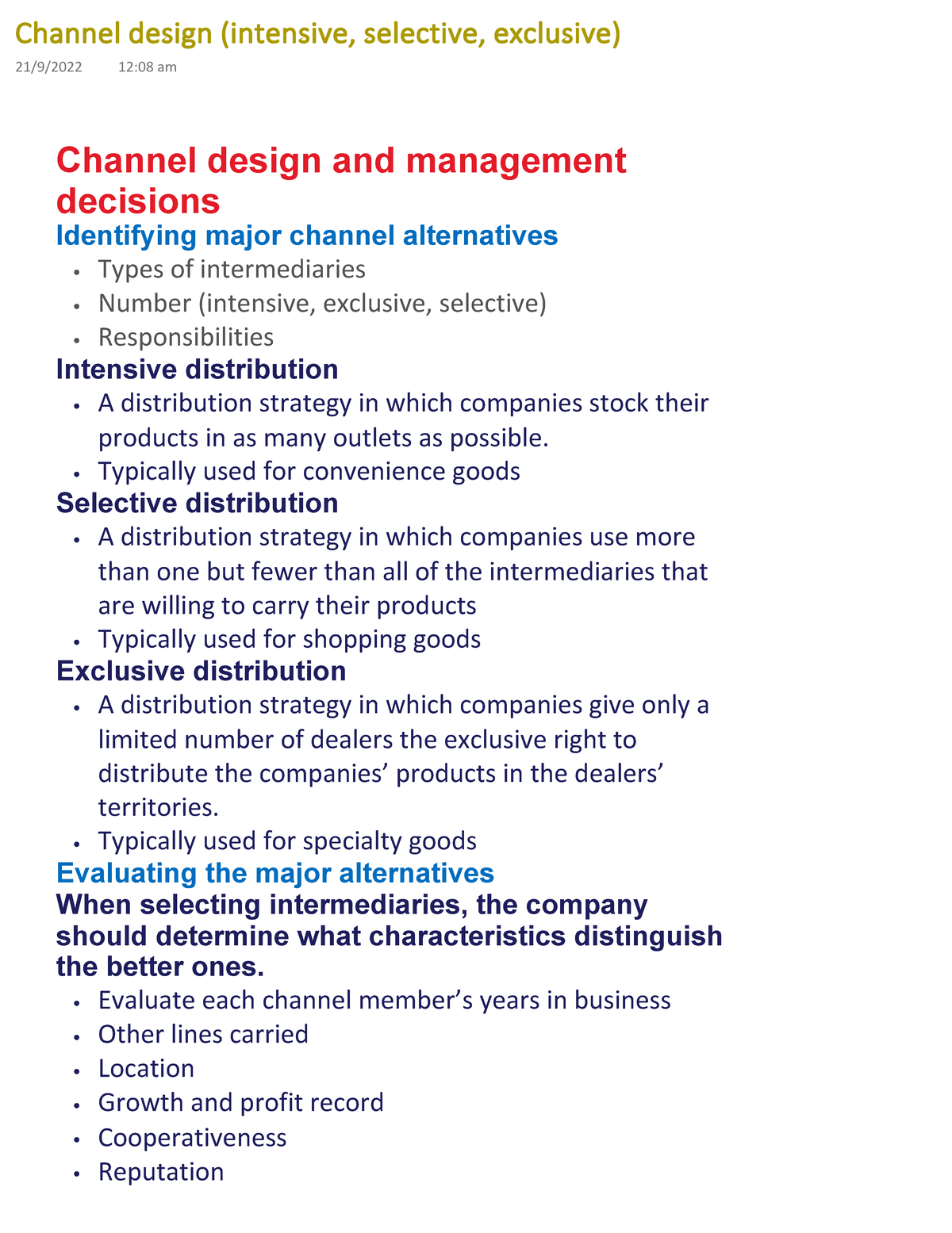 Channel Design Strategies: Intensive, Selective, and Exclusive ...