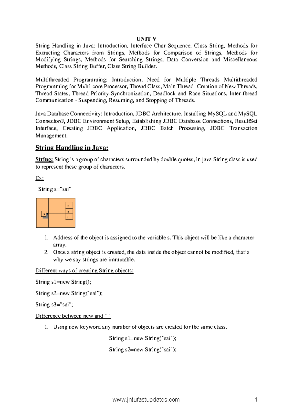 Java R20 - UNIT-5 - Comprehensive Notes on String Handling ...