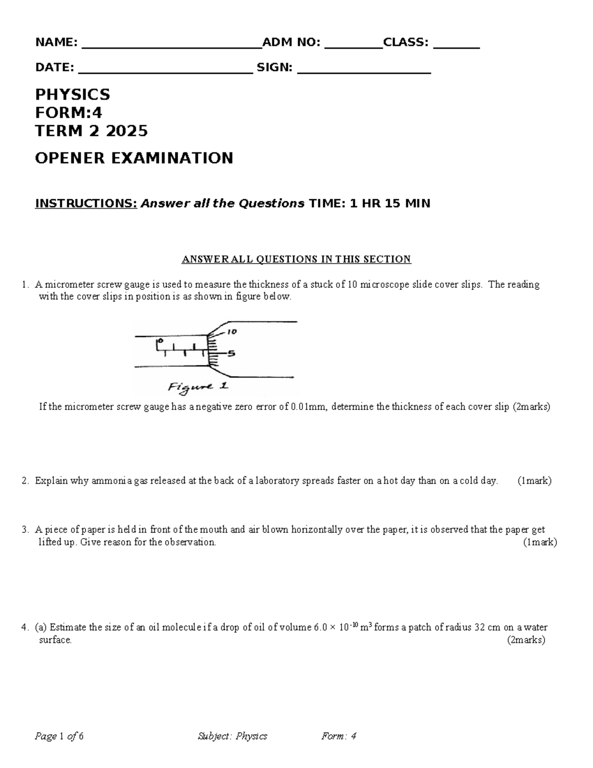 2025 Physics F4 Term 2 Exam Questions and Instructions - Studocu