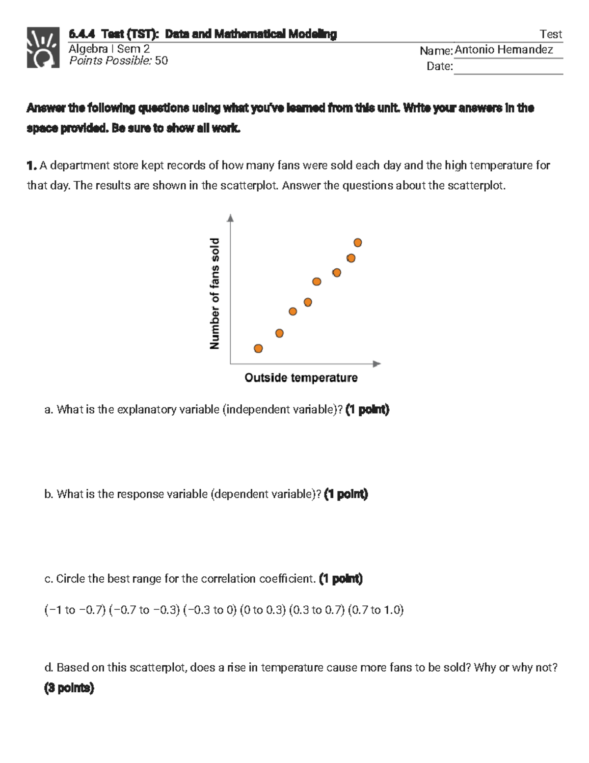 6.4.4 Test (TST): Data & Math Modeling in Algebra I Sem 2 - Studocu