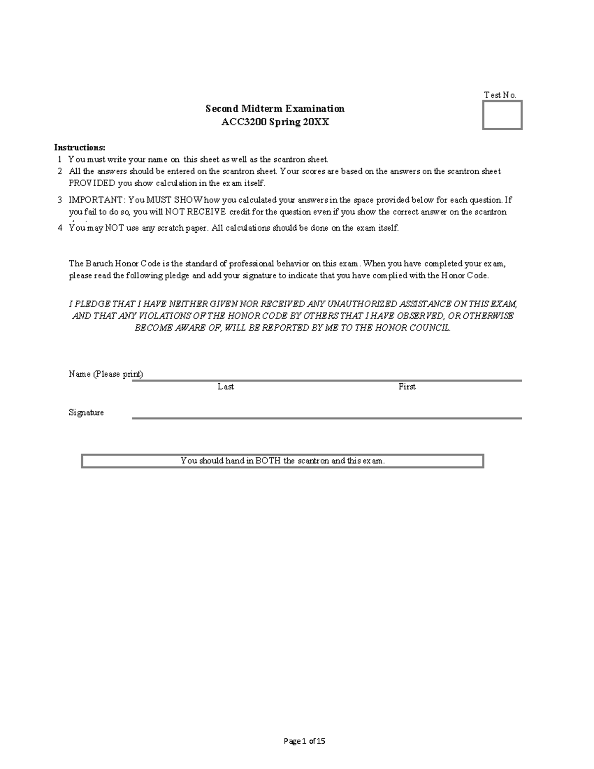 Practice midterm 2 Fall 2024 set1 - Test No. Instructions: 1 You must ...