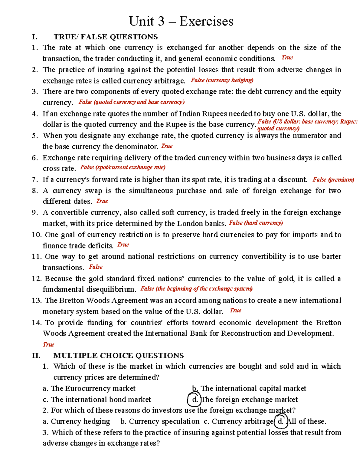 Unit 3 - Currency Exchange Exercises and Questions - Studocu