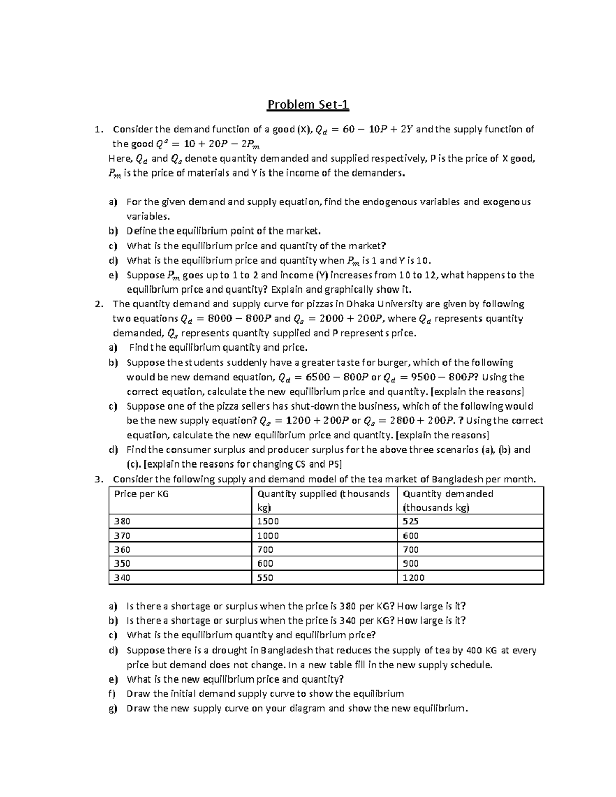 Demand and Supply Analysis: Problem Set Idmvs (1)-1 - Studocu