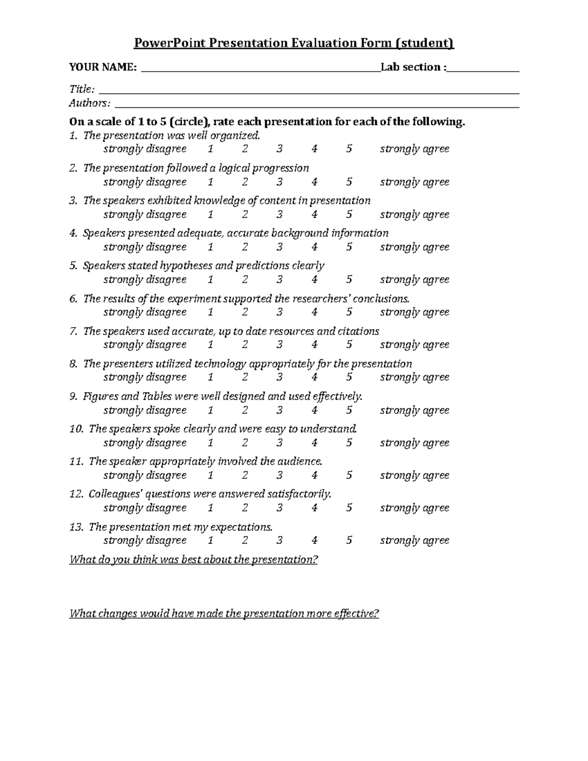 151F19 PowerPoint Presentation Evaluation Rubric for Students - Studocu