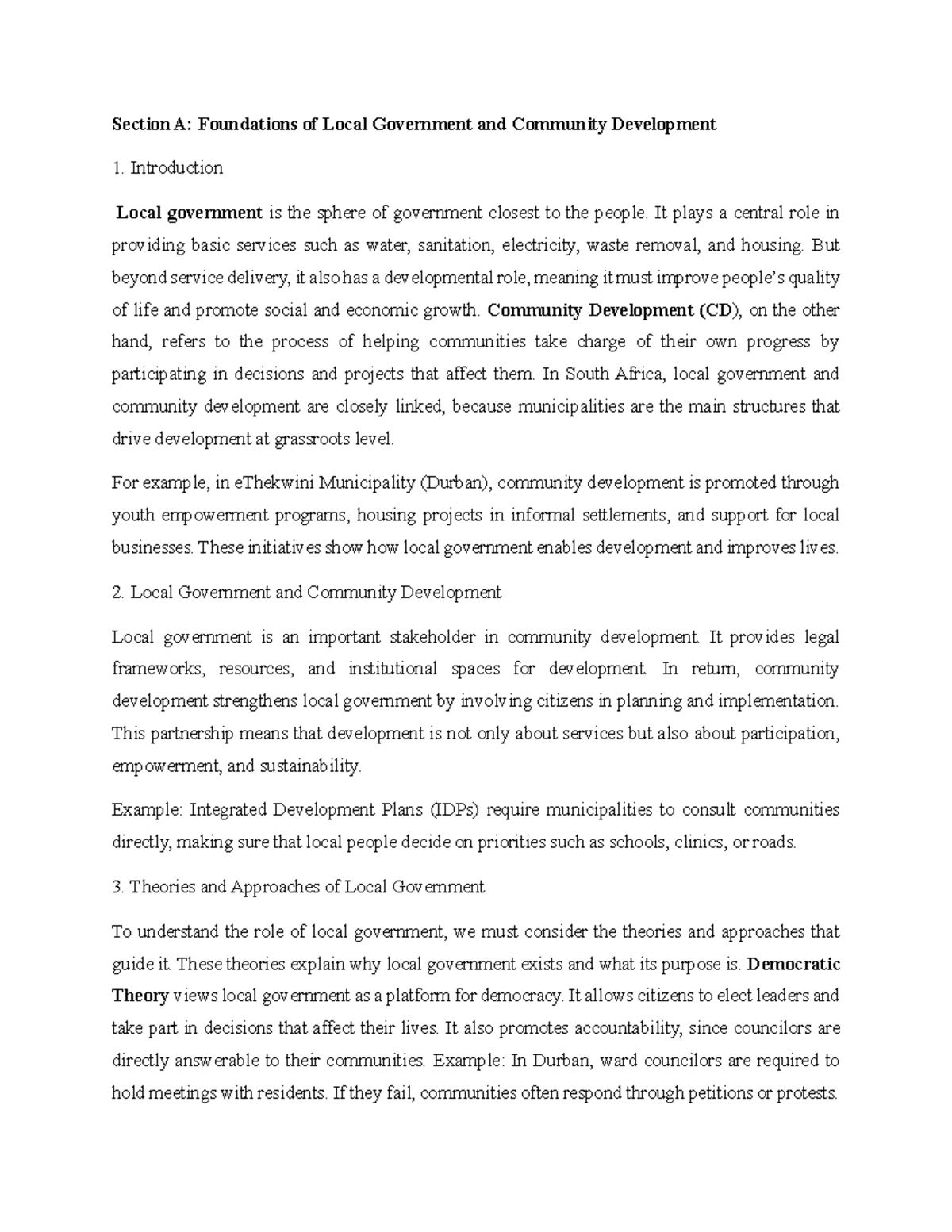 CMDV303 Local Government & Community Development Exam Prep Notes - Studocu