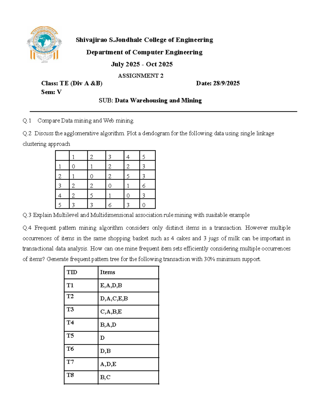 2-DWM Assignment 2: Data Mining vs Web Mining & Algorithms - Studocu